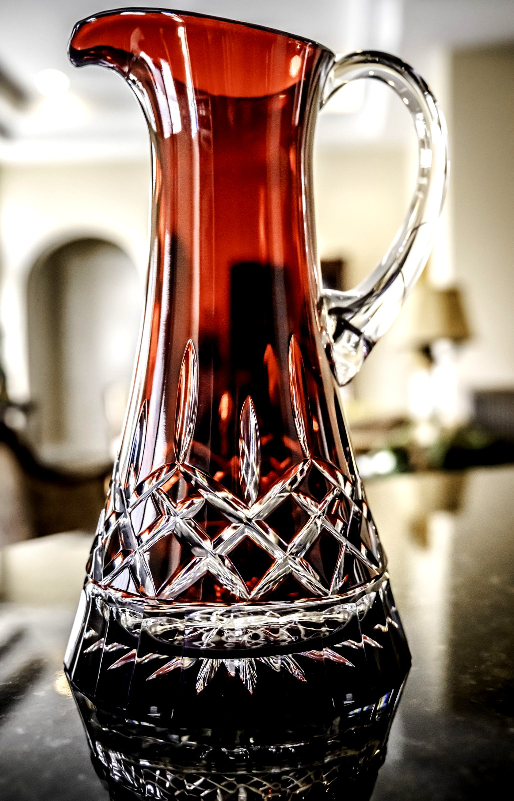 Waterford Crystal Lismore Red Cut to Clear 10 7/8″ Tall Pitcher 52 oz