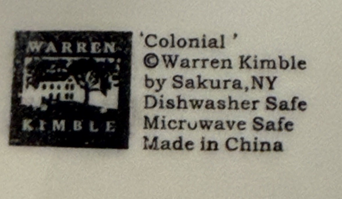set of 4 Colonial Dinner Plates 10.5″ Sakura Warren Kimble Stoneware 1997