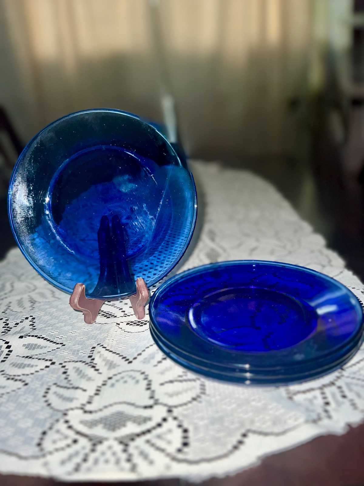 Vintage Cobalt Blue Glass Salad Plates 7.5″ Set of 4