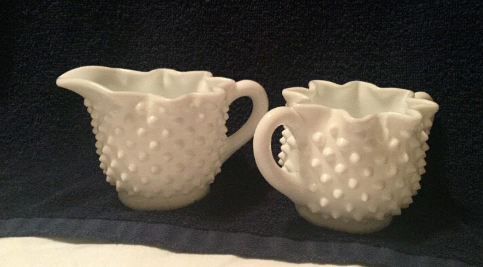 Vintage Fenton Hobnail White Milk Glass Star Sugar Bowl & Creamer #3906 Lovely