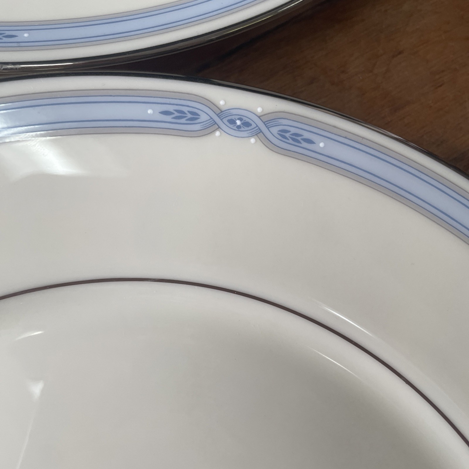 LENOX Courtland Dinner Plate Set Of Four Blue Gray Band Platinum Trim 10.75″ USA