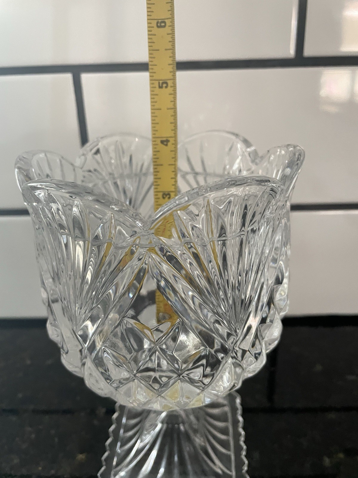 Shannon 24% Lead Crystal Pedestal Scalloped Top Candy Compote Makeup Dish Bowl