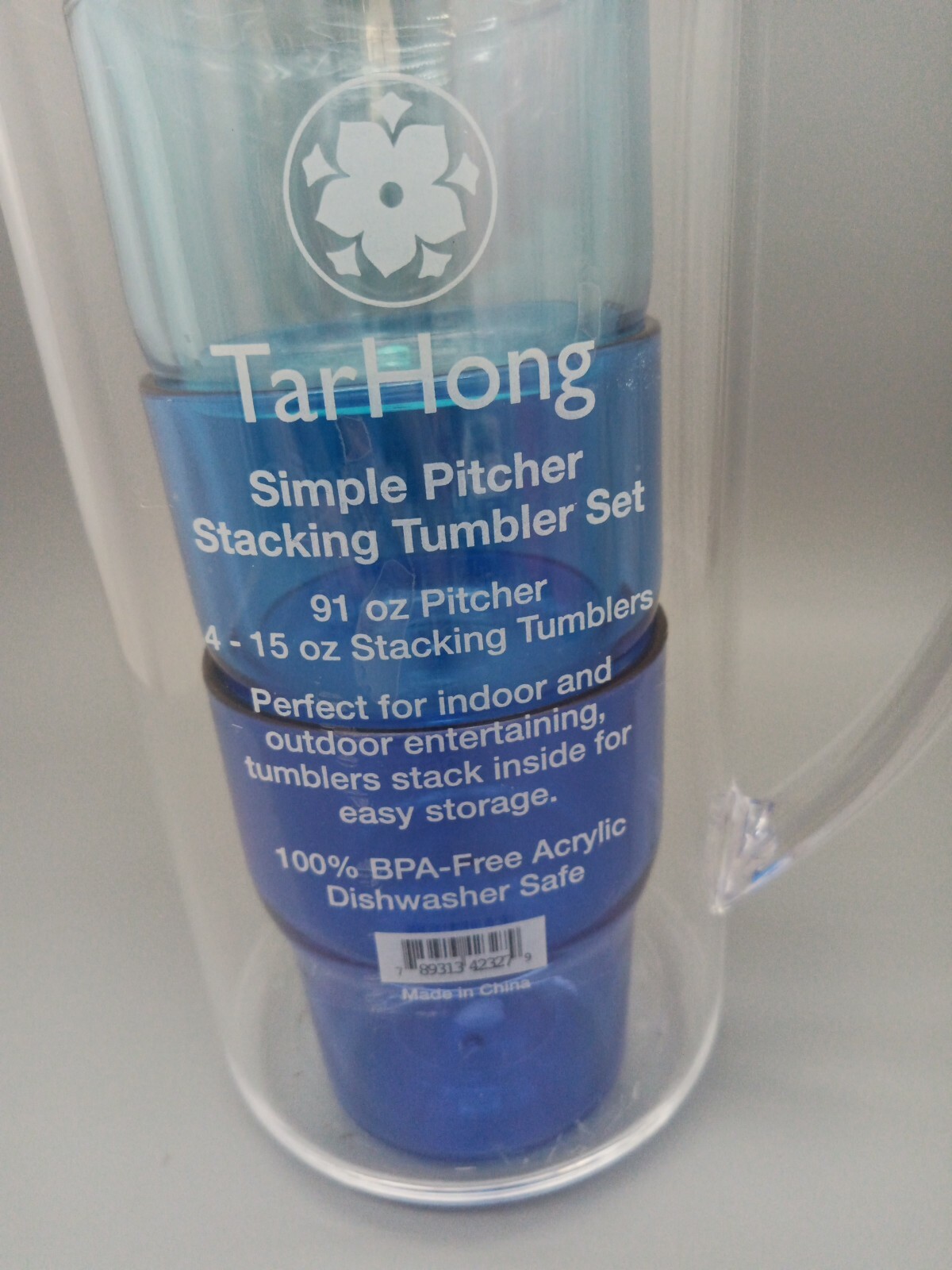 Tarhong Simple Stacked Nested Pitcher 6 piece Set with Stacking 15oz Tumblers