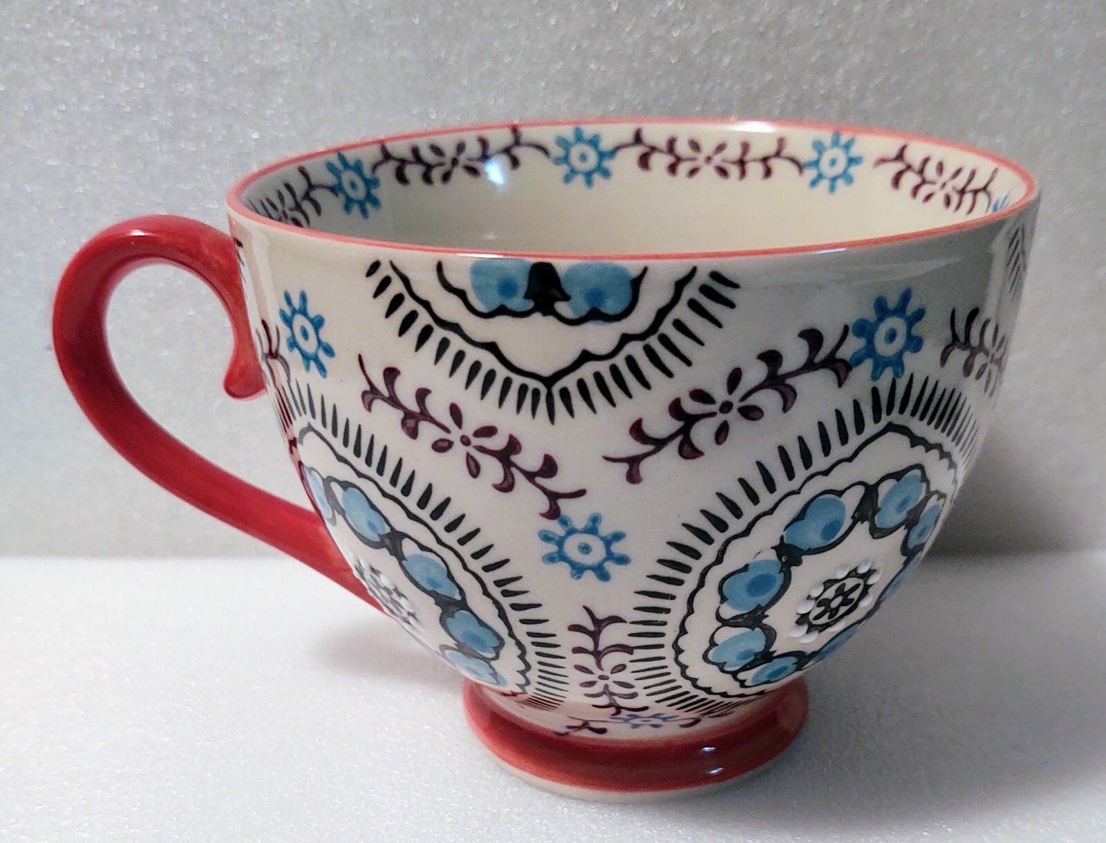Yokohama Studio Hand Painted Footed Floral Boho Coffee Mug Textured Raised Dots