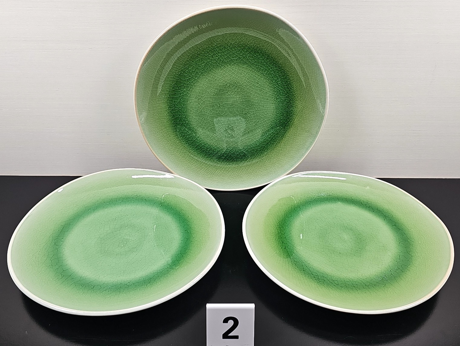 6 Roscher Crackle Glass Green Dinner Plates Set Elegant Stoneware Table Dish Lot