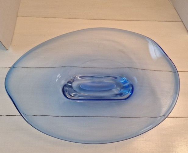 Adam Jablonski Signed Art Glass Centerpiece Bubble Base Unique Blue 17″ X 12″