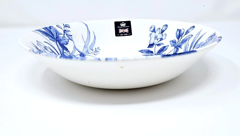 Royal Wessex Blue White Floral Flower 9″ Pasta Bowl 2 Plates New
