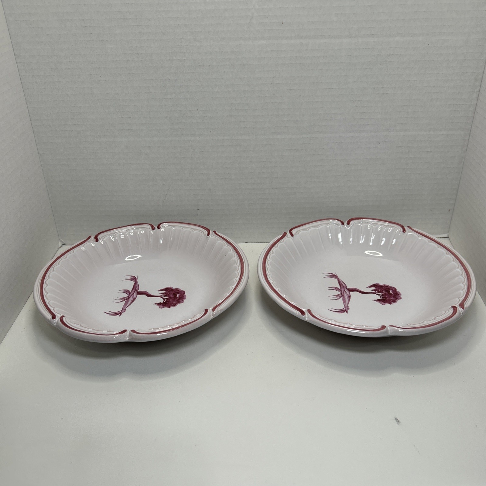 NIDERVILLER Pottery 8″ Pasta Soup Bowl Magenta Red Tree Motif Earthenware France