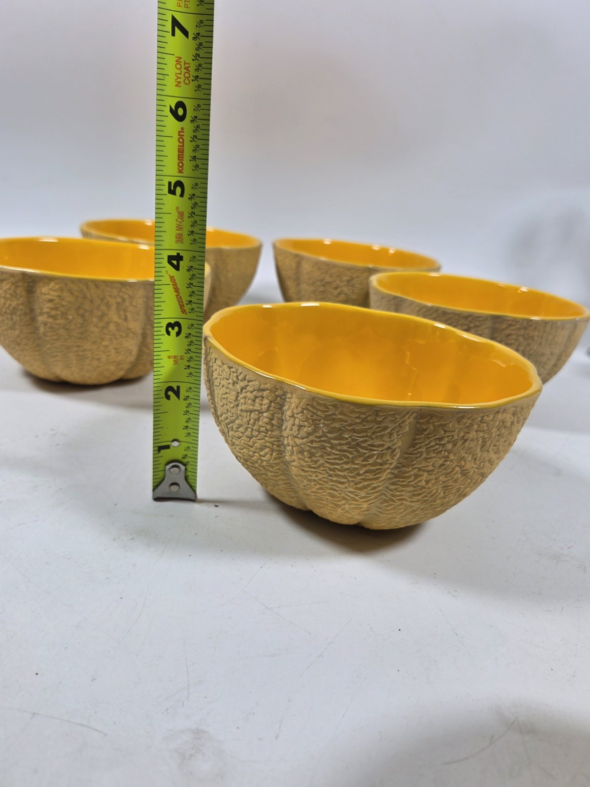 Set of 6 Cantaloupe Melon Bowls Green Rind Orange Interior Sandstone Creations