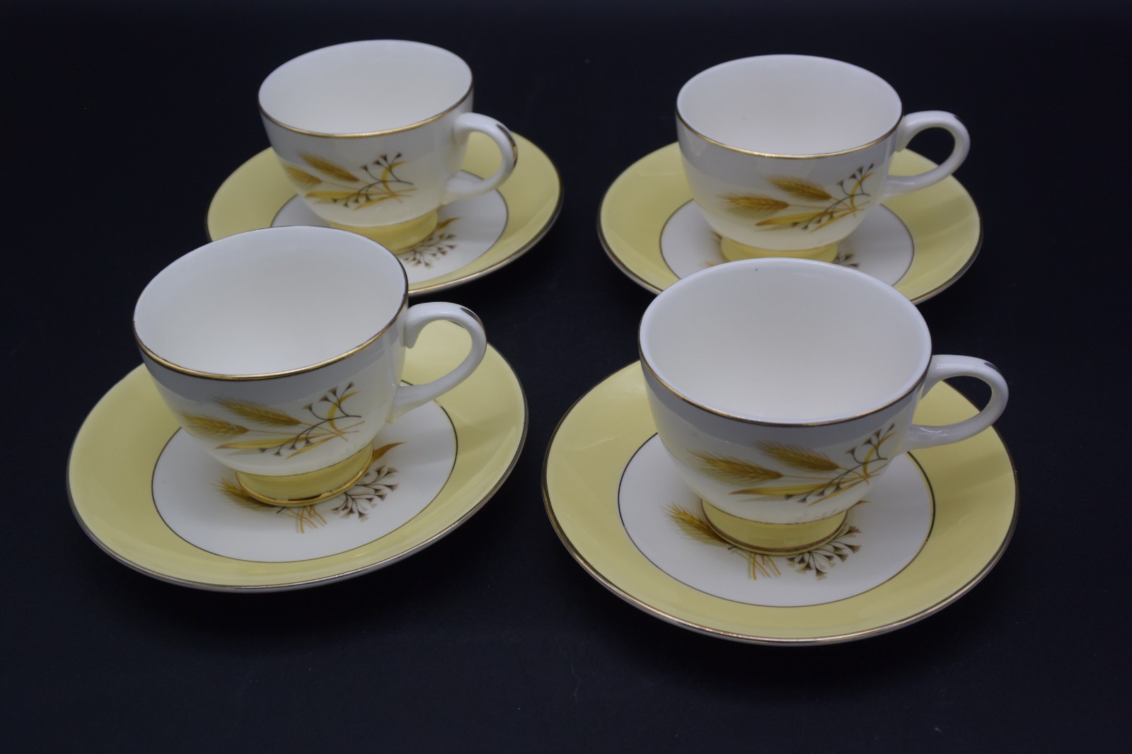4 Vintage Century Service Co Autumn Gold Cups Saucers Set Wheat Yellow MCM USA