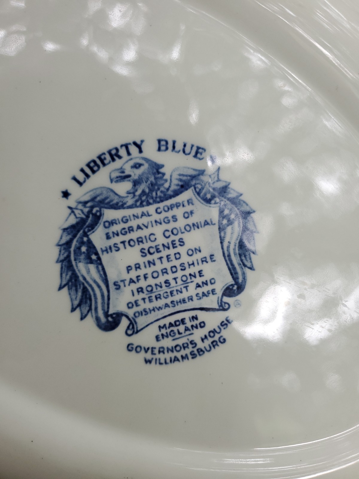 VTG Liberty Blue White Staffordshire Transferware Ironstone Oval Platter 12″