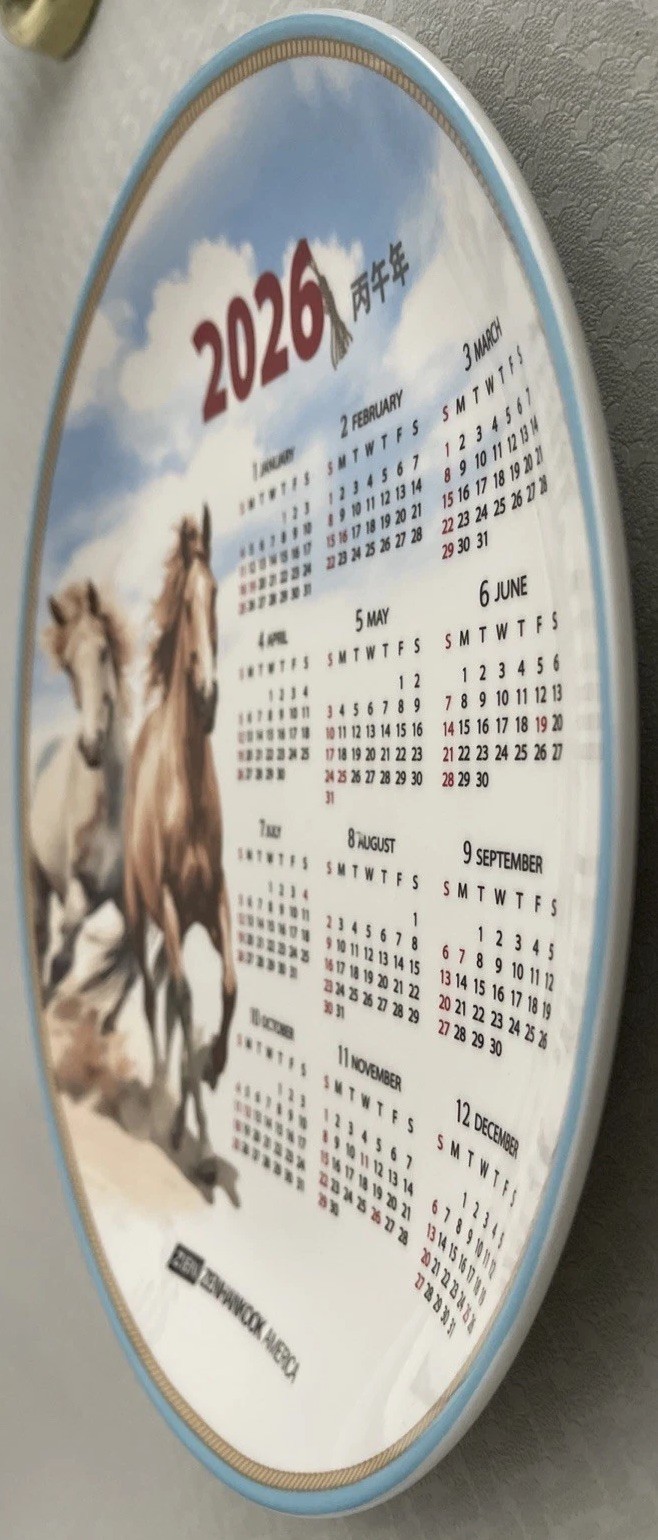 2026 Zodiac Calendar Ceramic Plate with two wild bright horses by Zen Hankook