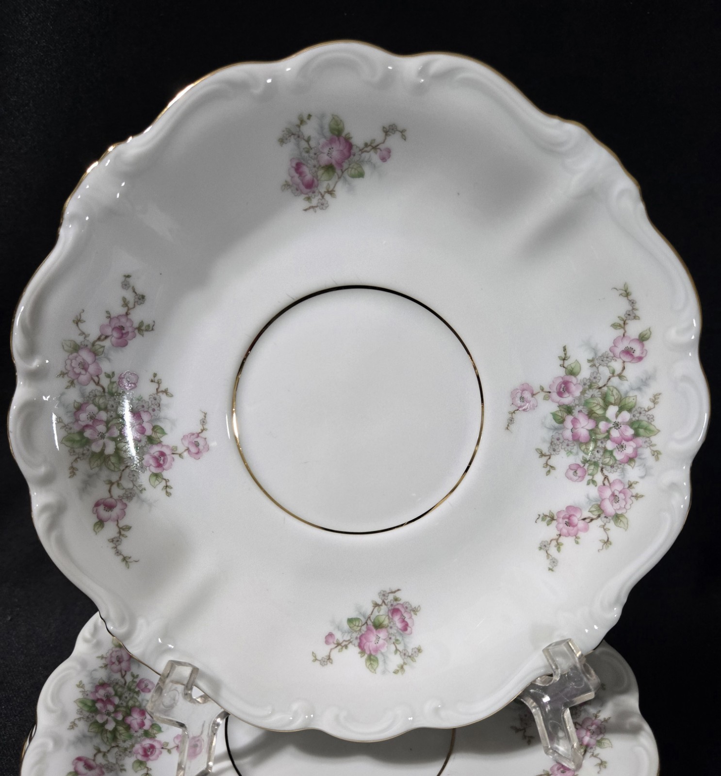 MINT Johann Haviland Bridal Rose Bavaria 1 Dbl Handled Cup + 4 Saucer Pink Roses