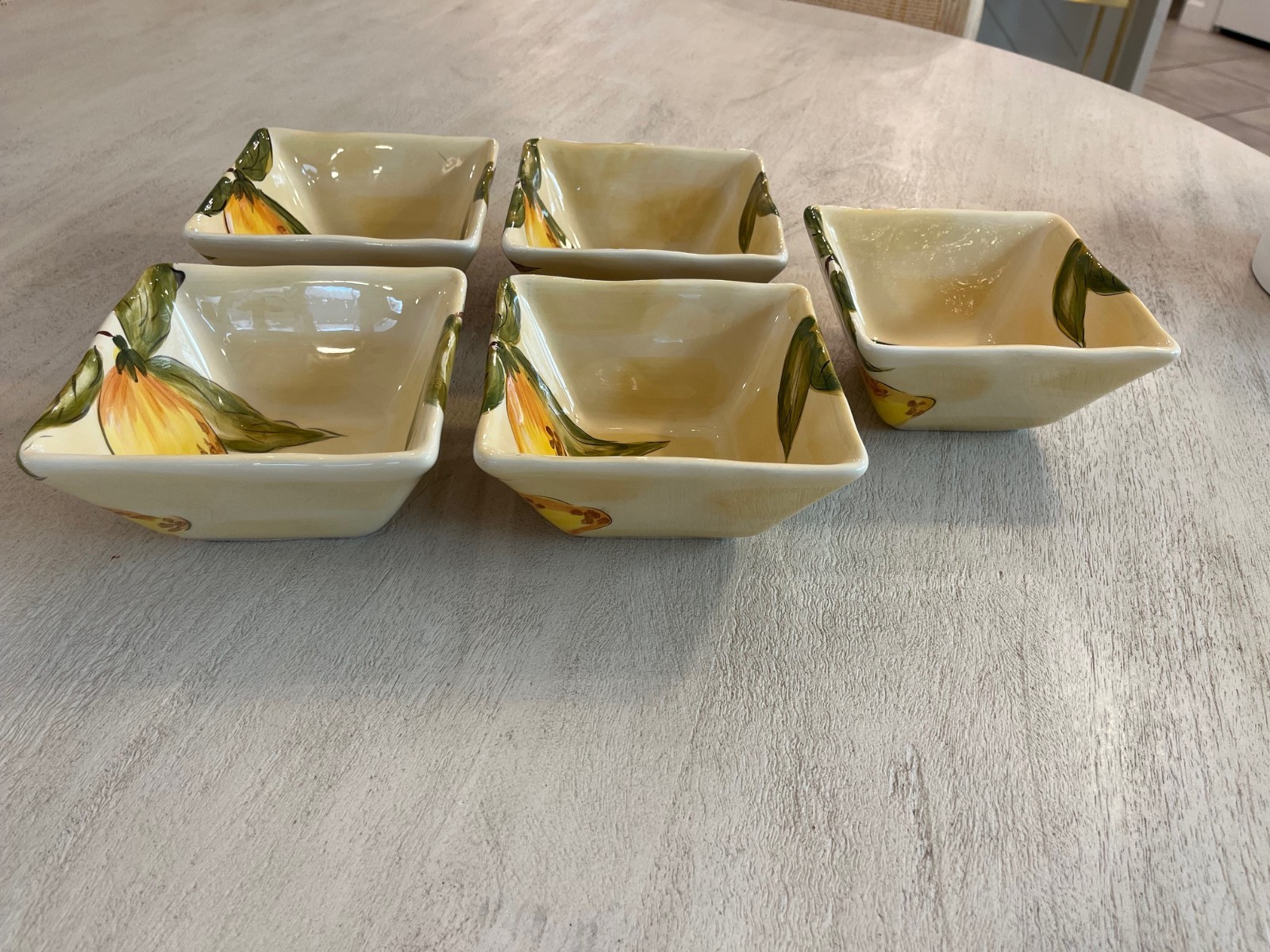 5 PIER 1 Imports Lemon Orchard Square Bowls Hand Painted Ceramic Earthenware