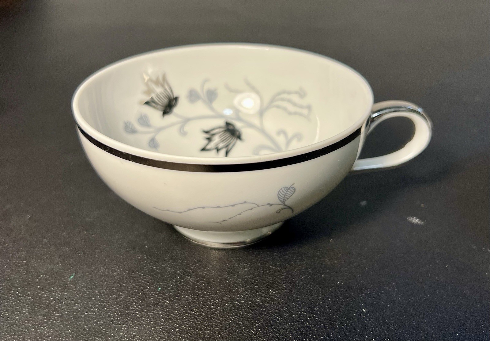 Eschenbach Bavaria 1960s Set Of 7 Teacups Silver Arbor Baronet China, 4×2”