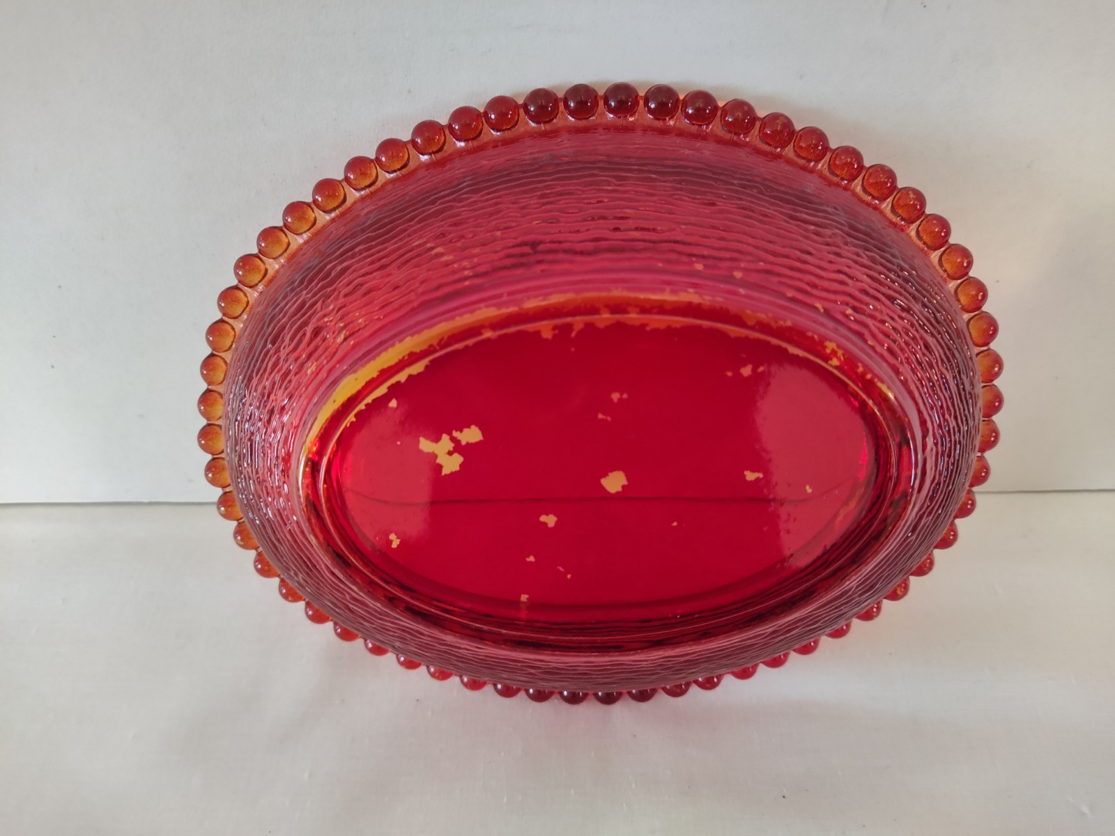 Vtg Red Flashed HEN ON NEST Indiana Glass 7” Candy Dish