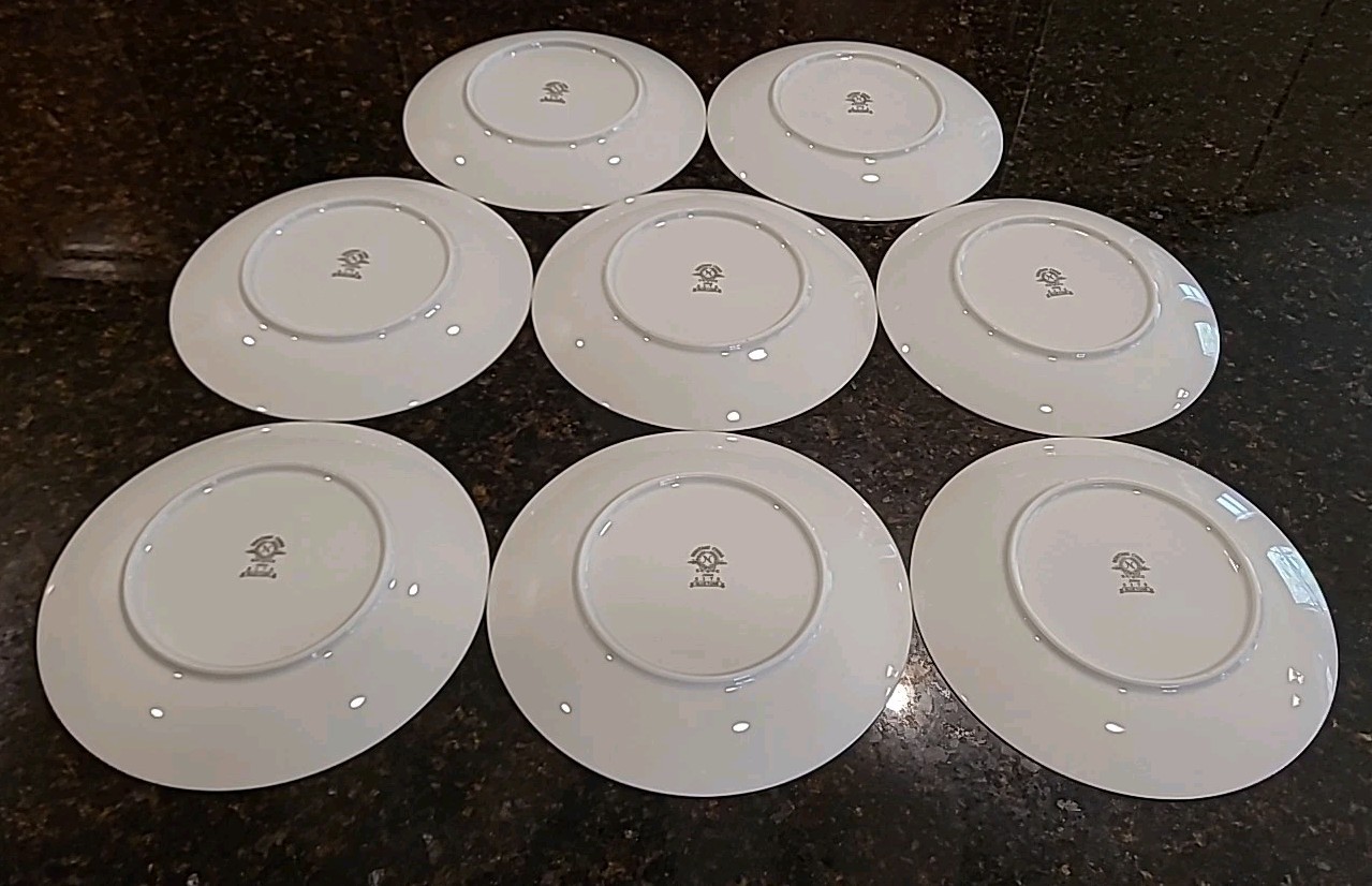 SET (8) Noritake China BLUETONE 8 1/8″ Salad Plates 6379 Japan. Blue, Platinum
