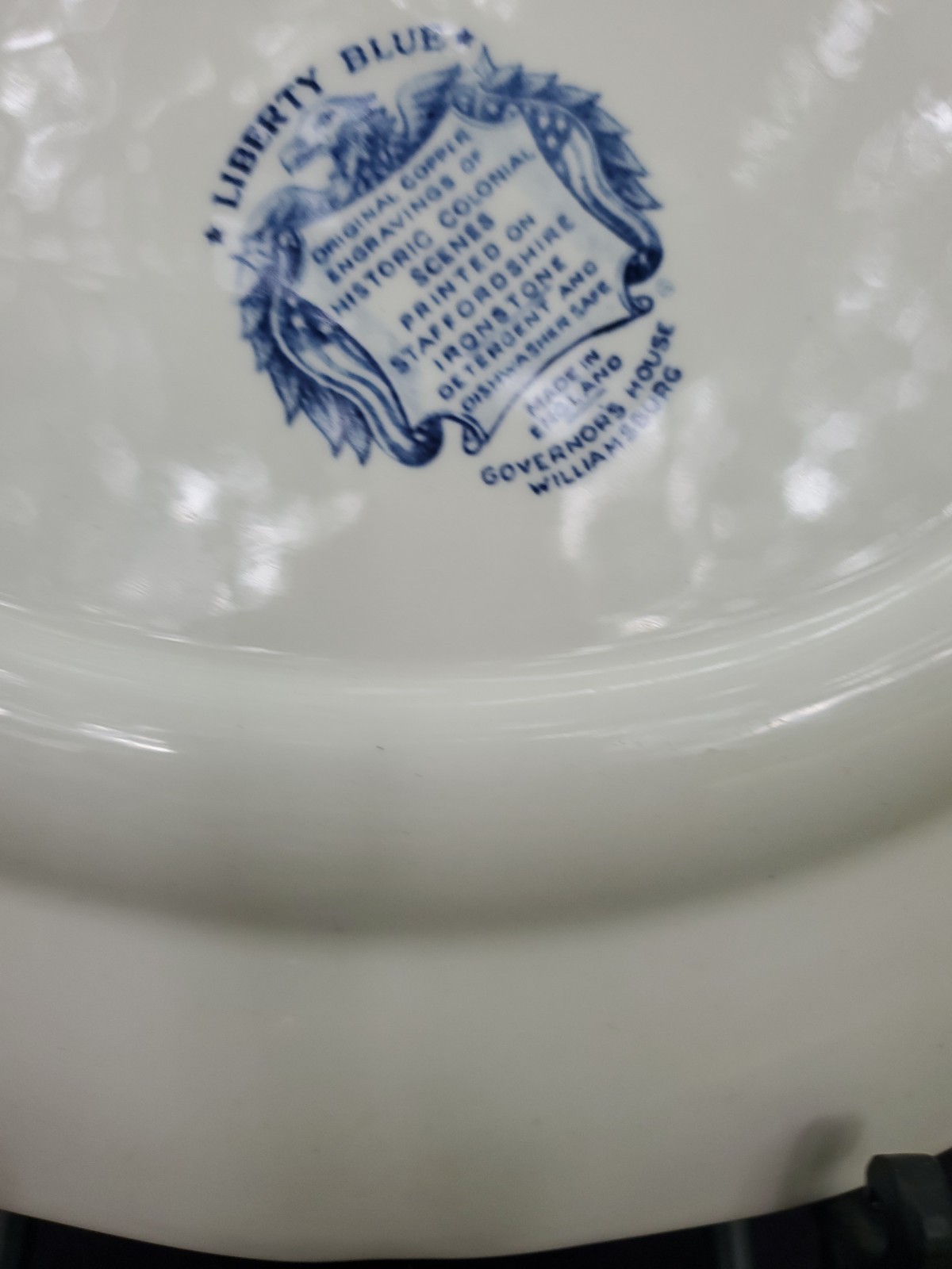 VTG Liberty Blue White Staffordshire Transferware Ironstone Oval Platter 12″