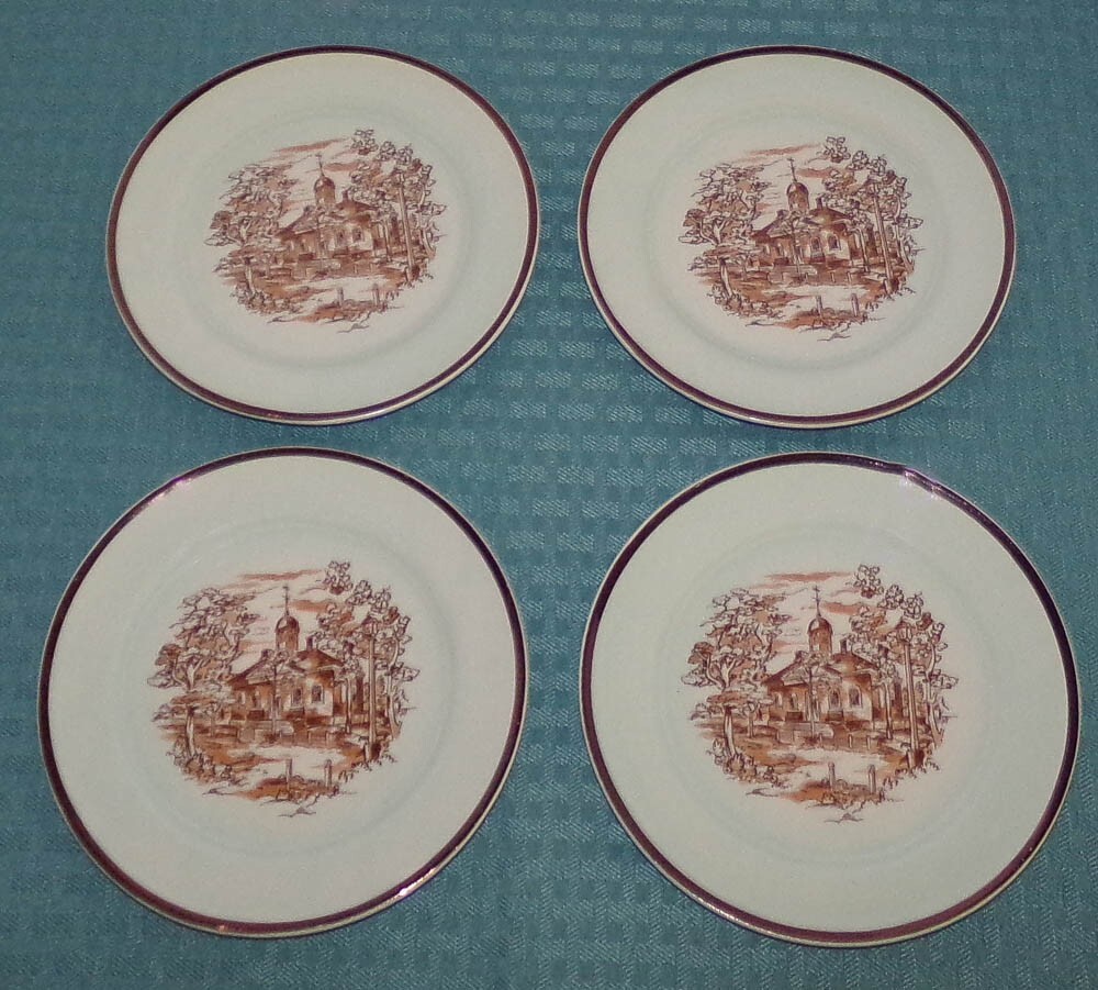 (4) Limoges-American Old Virginia Rust Courthouse Bread Appetizer Side Plates