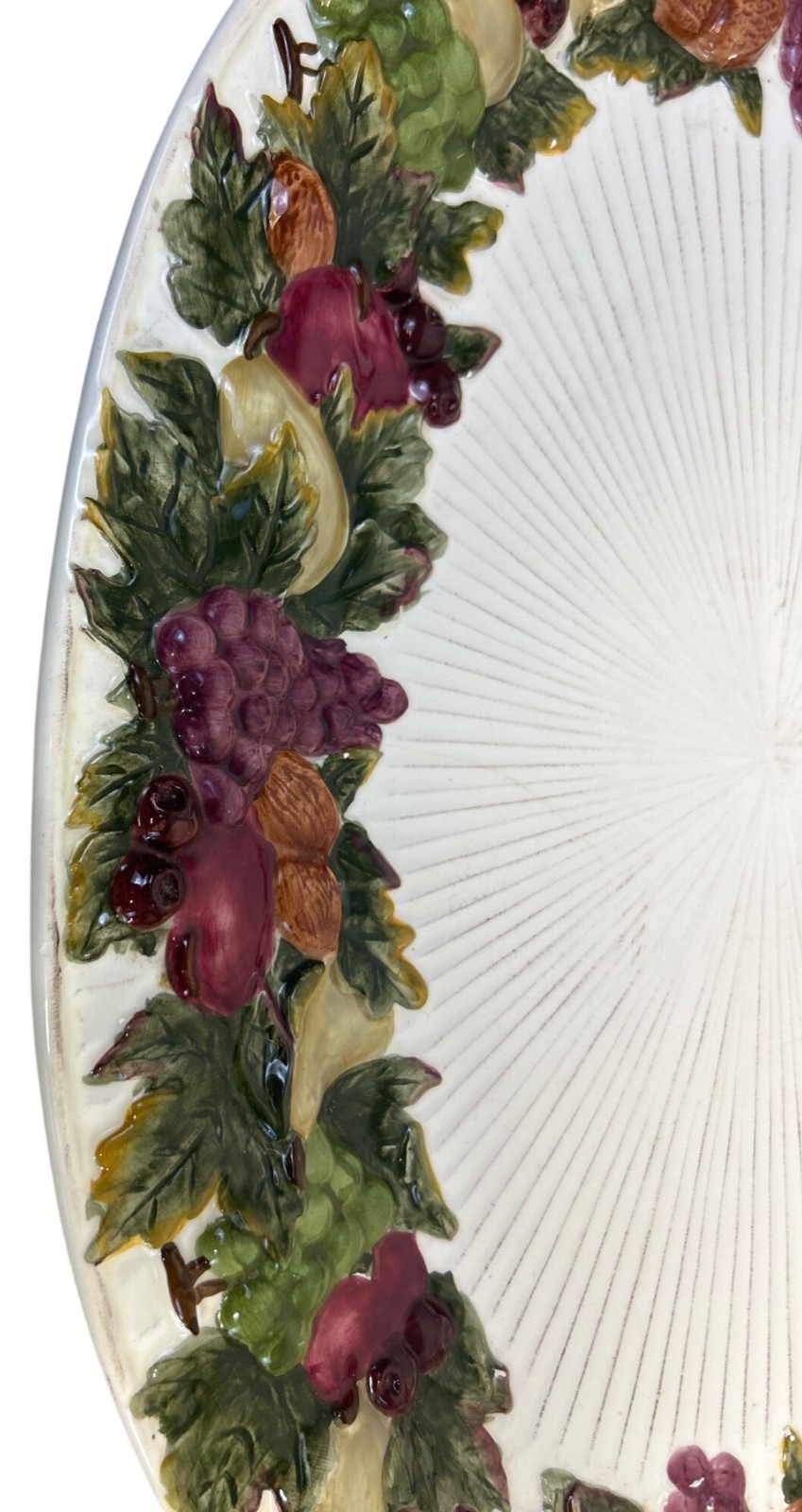 Vtg JC Penney Home Harvest Oval Serving Platter Ceramic Embossed Fruit Holiday