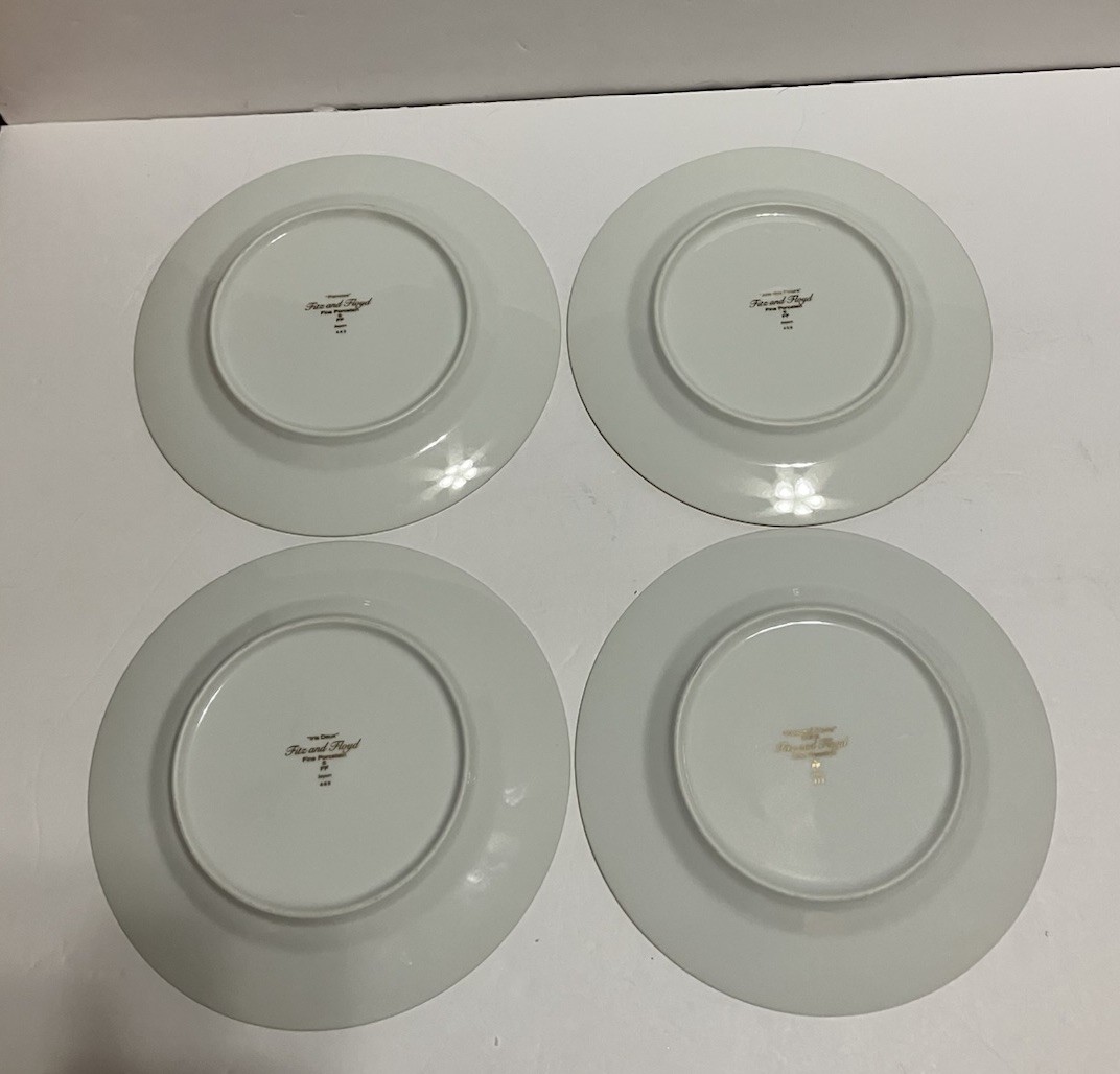Fitz And Floyd Salad/ Bread Plates (4) Floral Porcelain Gold Trim 7.5 Inches