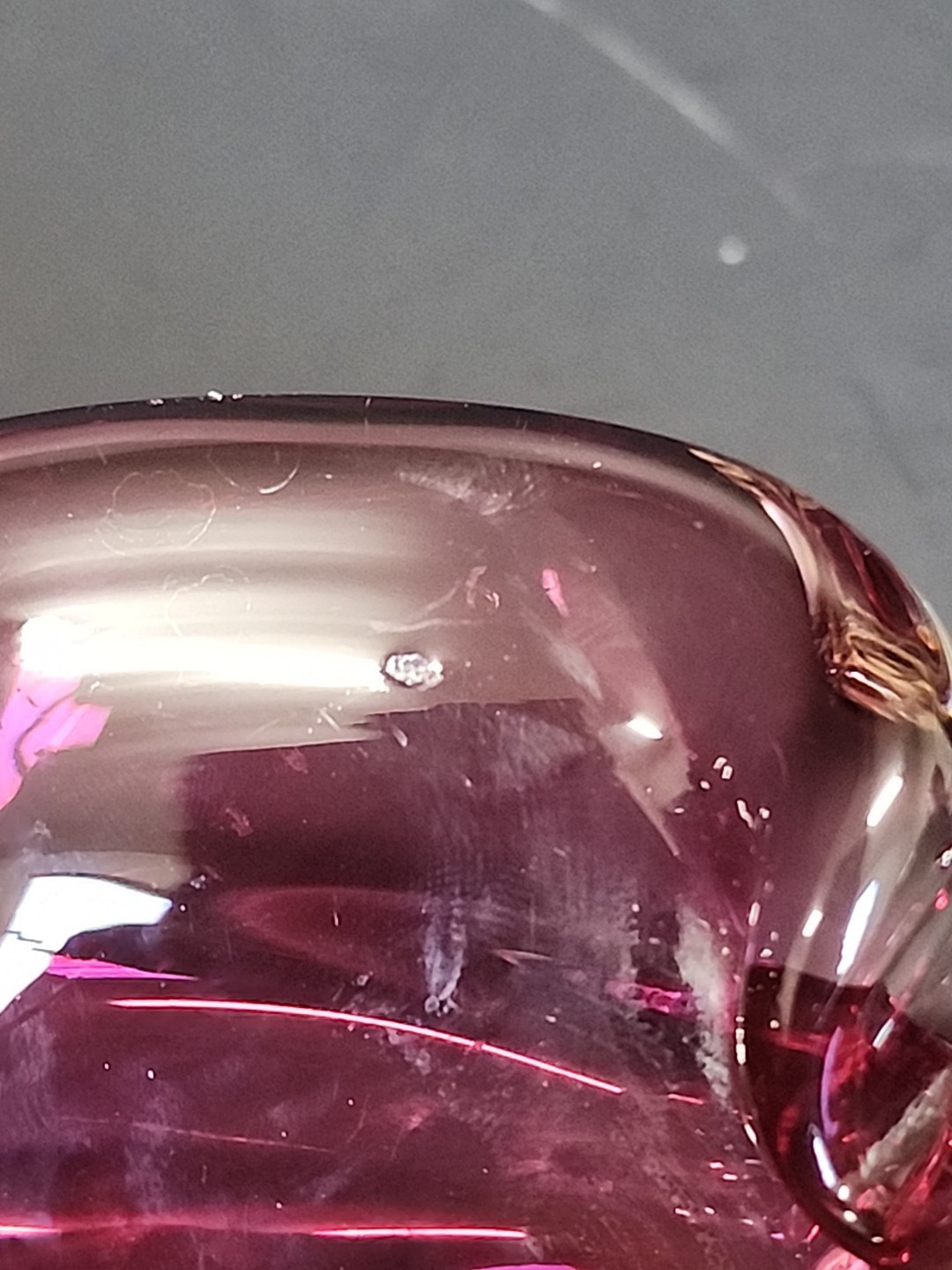 Bohemian Glass Bowl Pinched Side Purple Orange Swirled Bottom