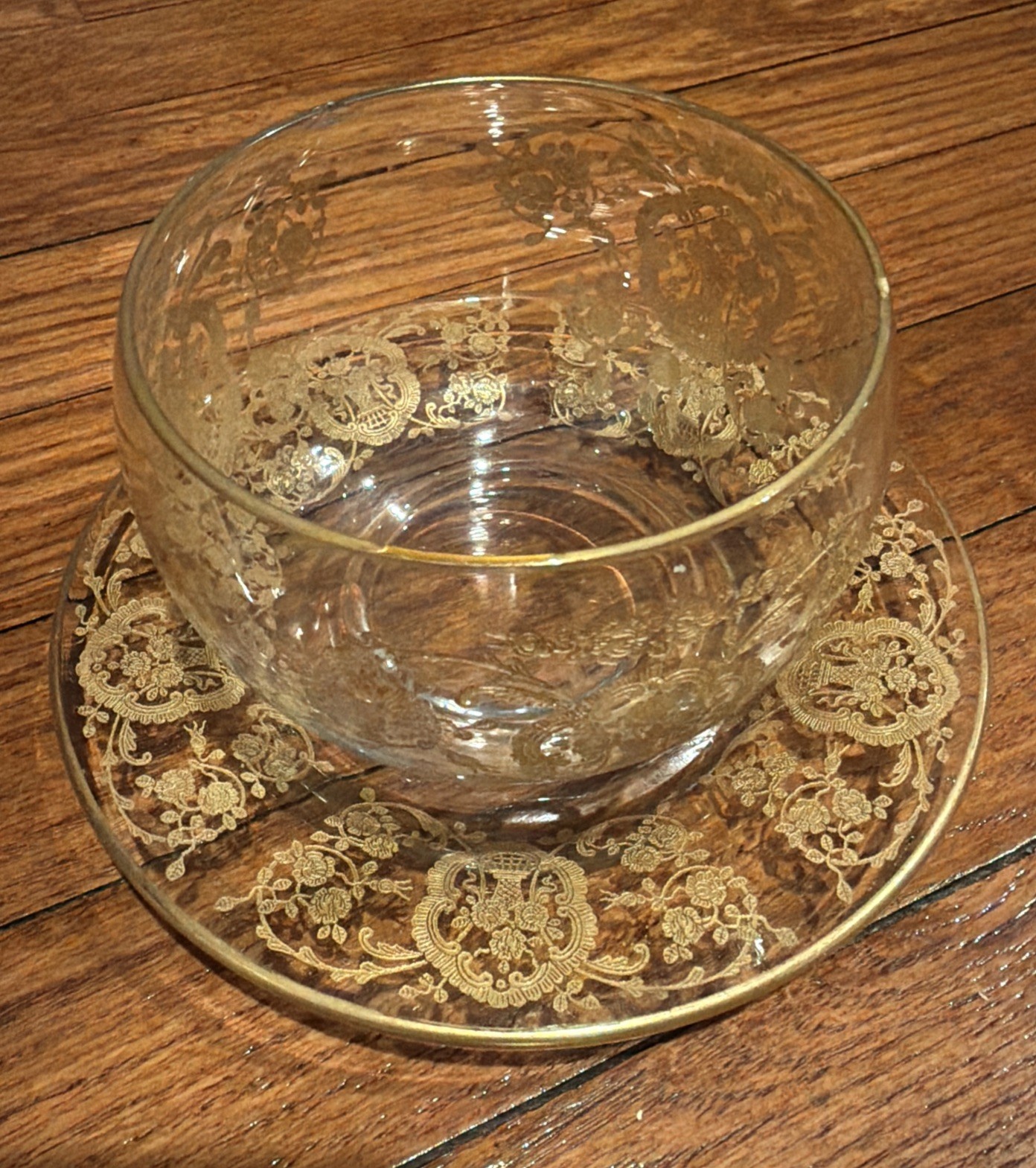 Lotus Bridal Banquet Gold Encrusted Bowl & Liner.Chip OnCup See Picture 4&7.