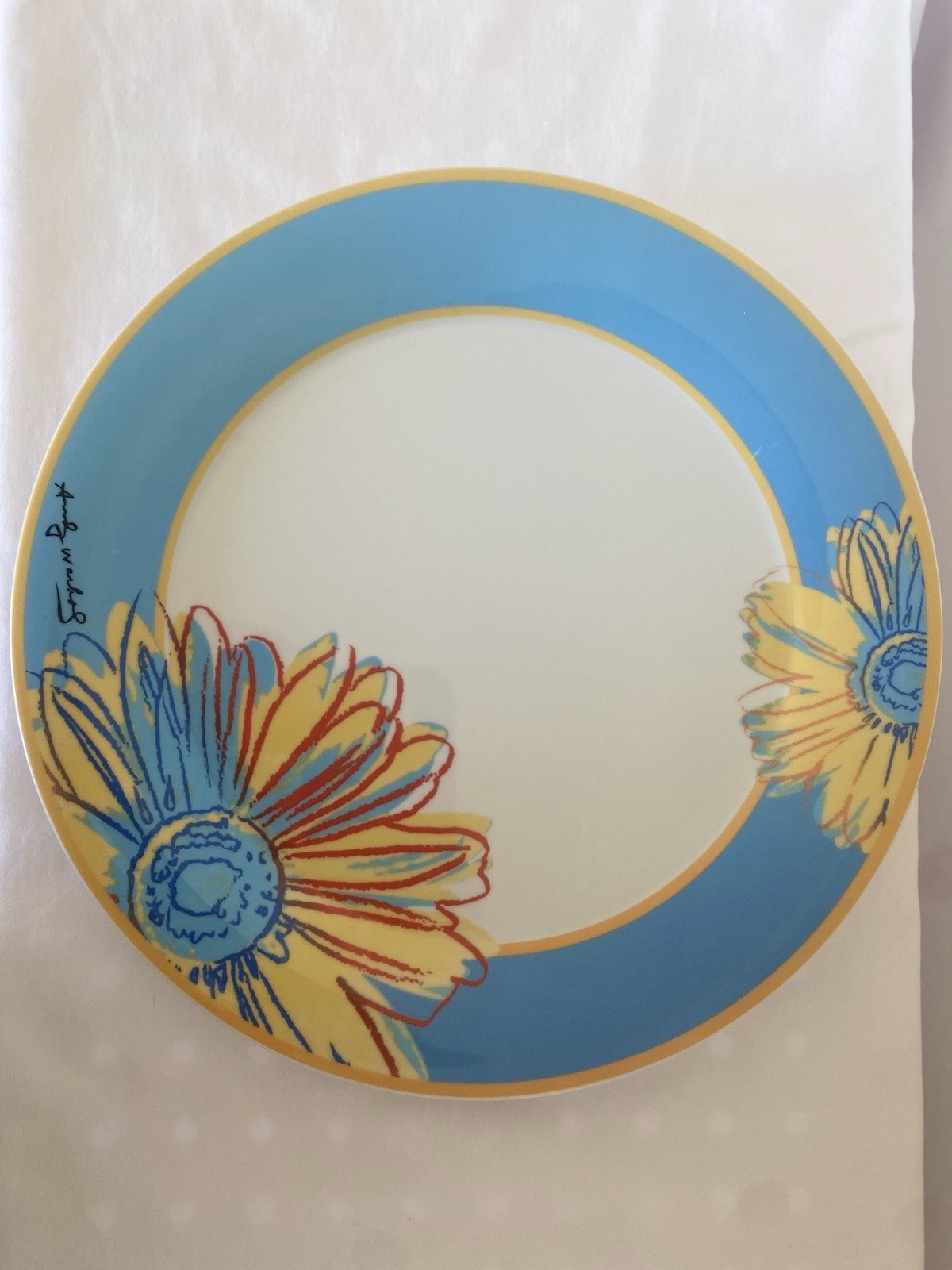 Andy Warhol Rosenthal Daisy Dinner Plates Blue Border Set of 6 Studio-Line