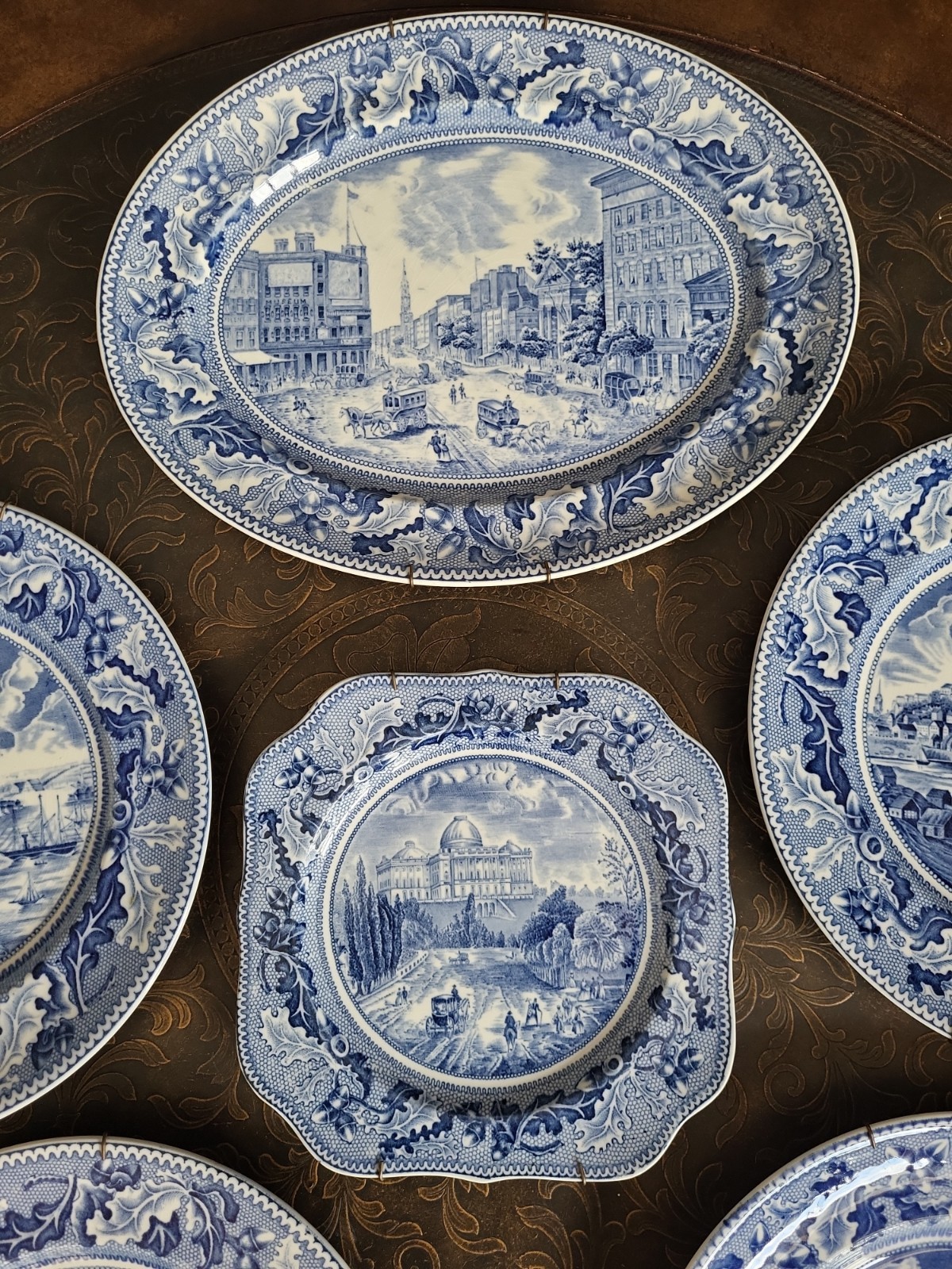Johnson Bros Historic America Blue New York/Boston/Washington Plates Lot Of 6