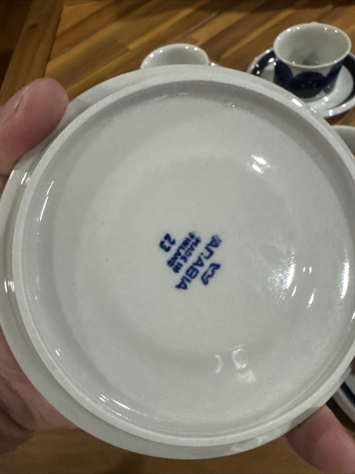 Set Of 12 Arabia Finland Anemone Blue Coffee Tea Mug Cups & Saucers 3 1/2″ Rare