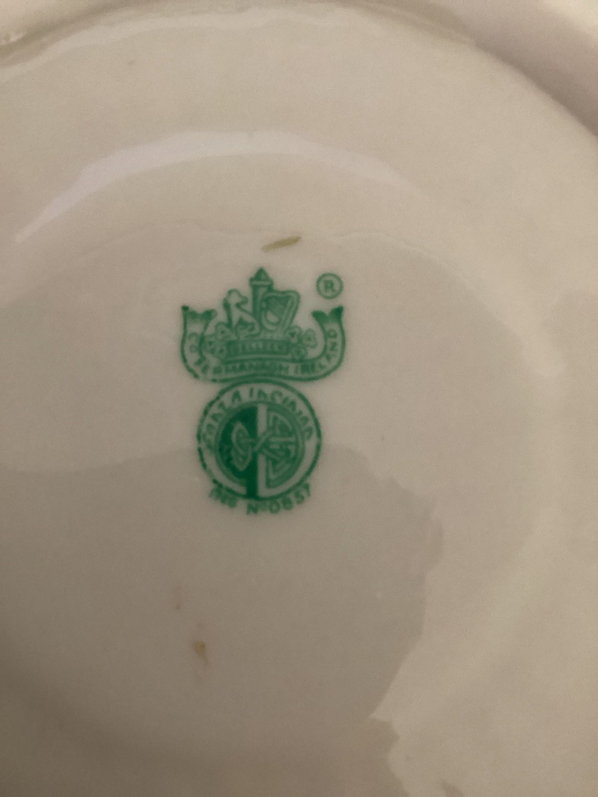 Vintage Belleek Shamrock Basket Weave Handled Cake Serving Platter Plate