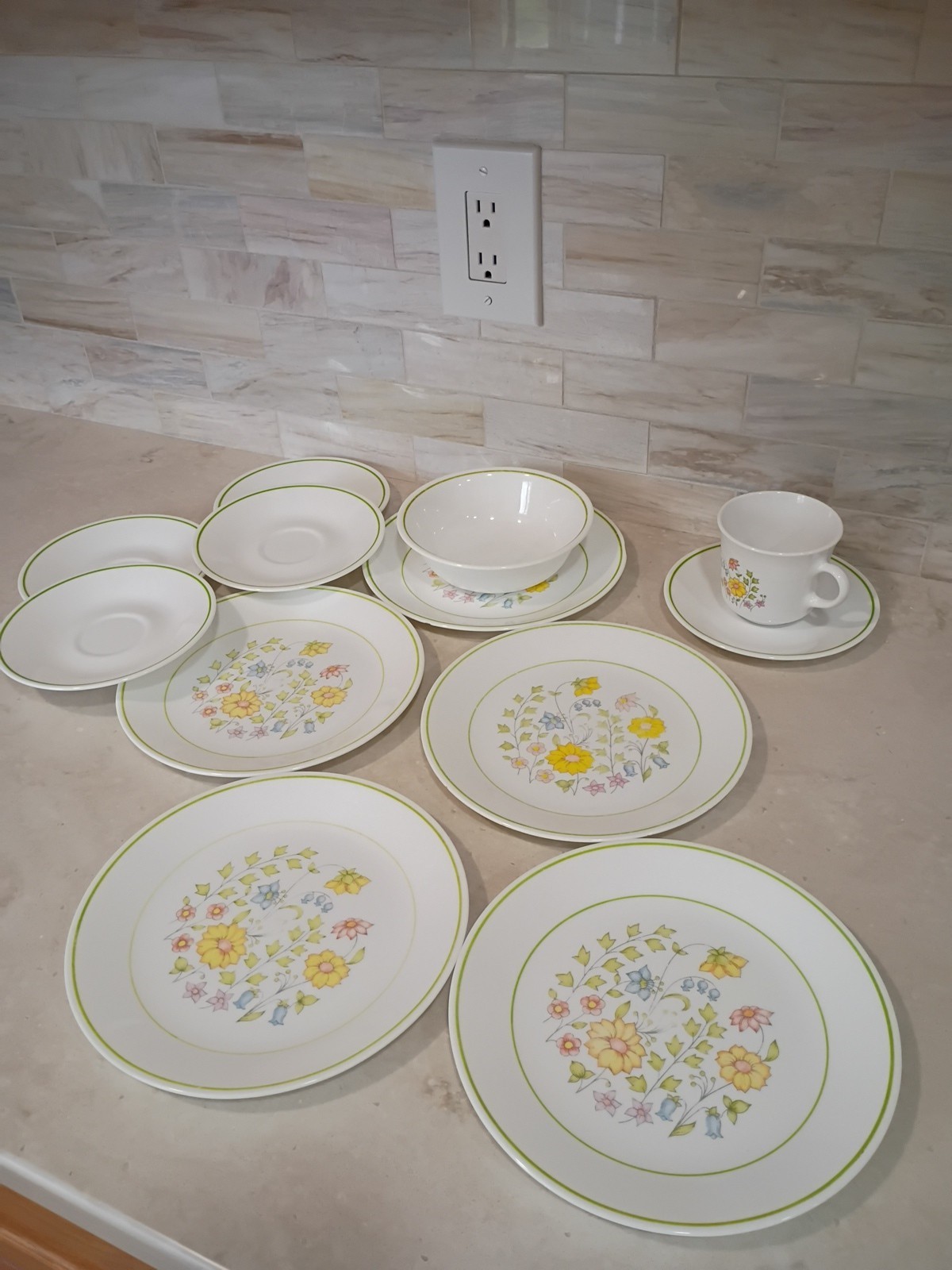 12 CORELLE DISH Lot Spring 5 Salad PLATES 1 Bowl 5 Saucers 1 Tea Coffee Cup