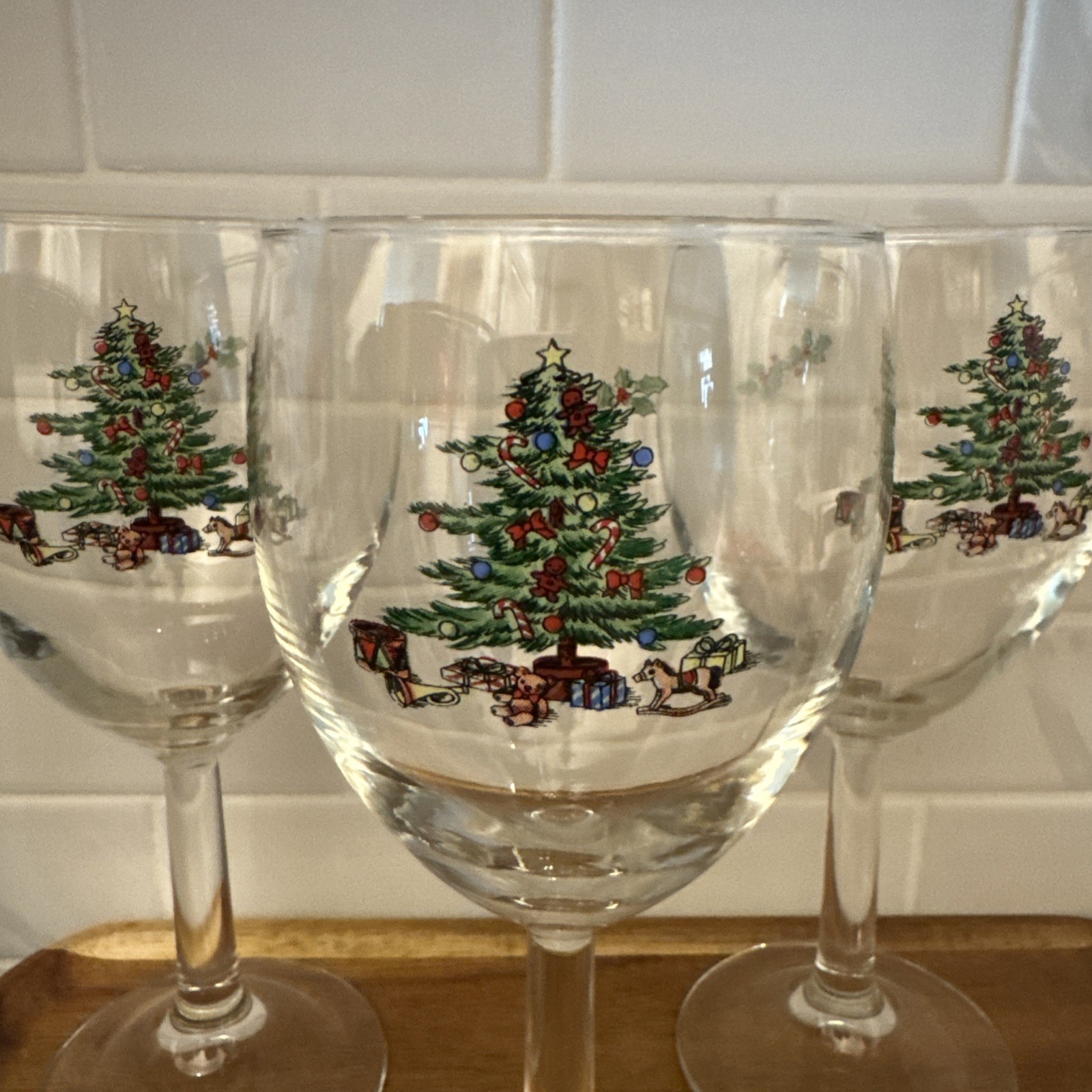 SPODE Christmas Tree Wine Glasees 8 1/2 Inches Height- Set of 4 -Mint Condition