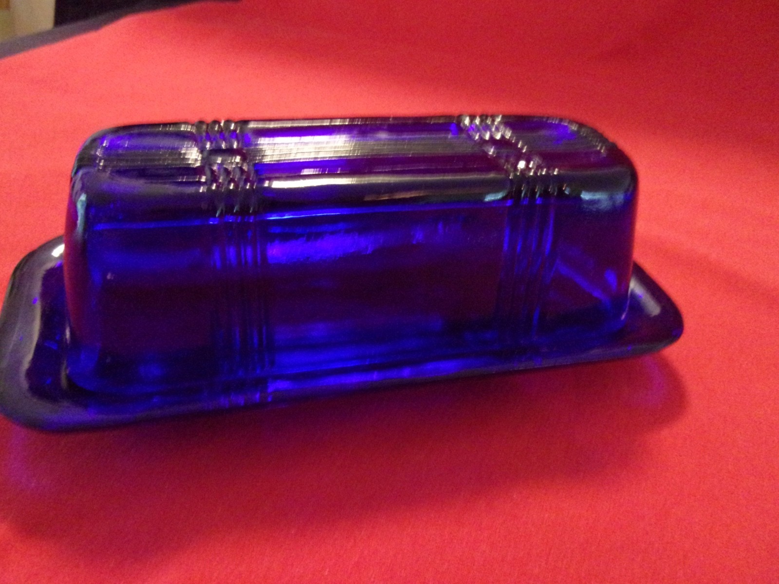 Vintage Hazel Atlas Cobalt Blue Glass Criss Cross Butter Dish