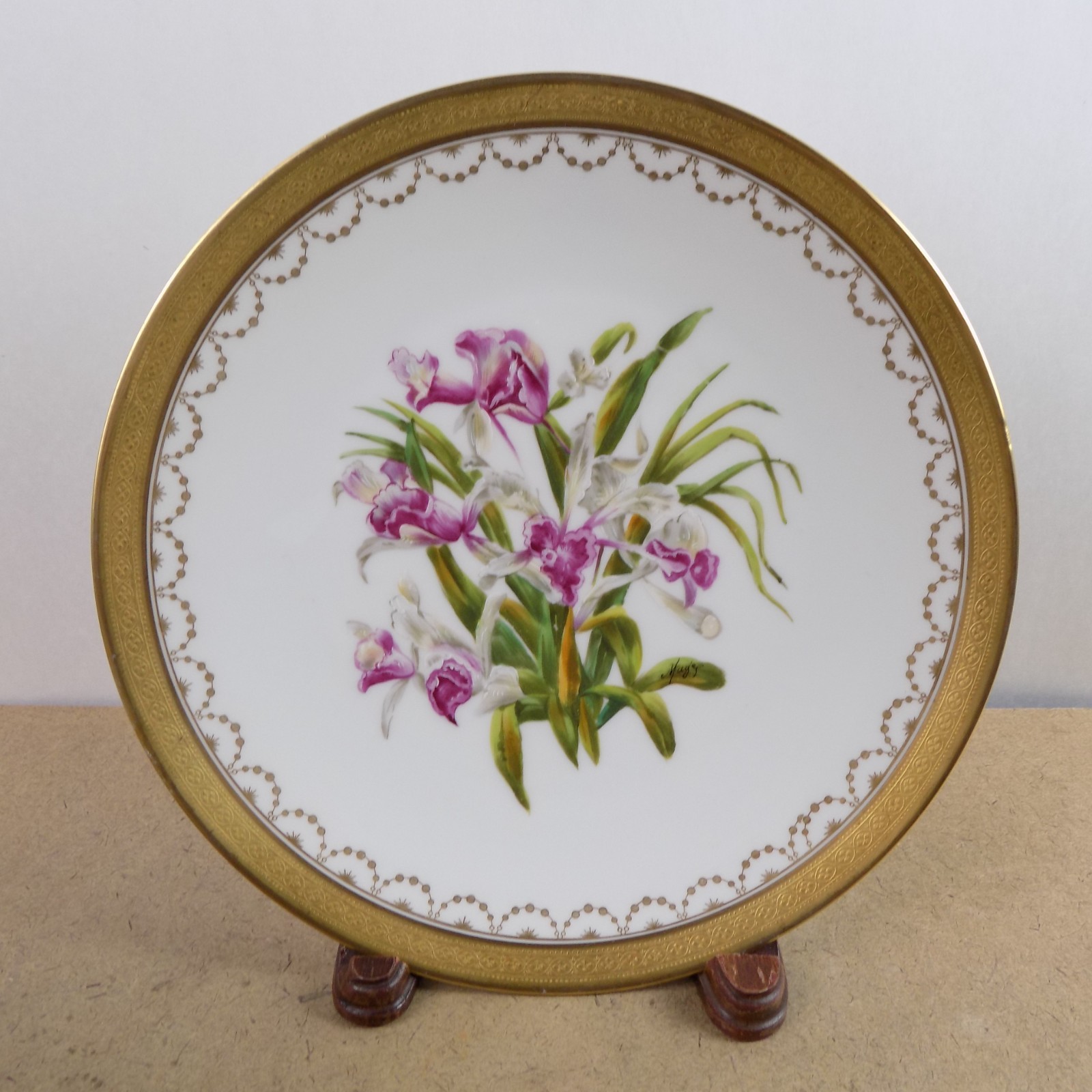 10 Antique T&V Limoges Hand Painted Botanical Plates Ovington Bros New York