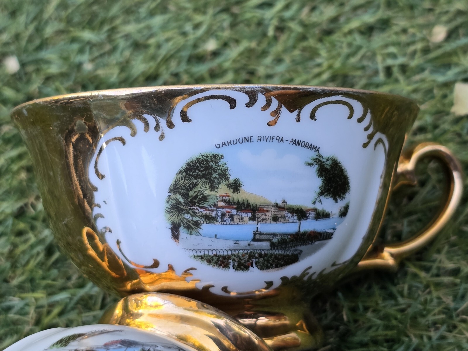 VTG 1960s Limone Castello MURANO GOLD PORCELAIN Tea Set 10 Piece 2 Cups 4 Plates