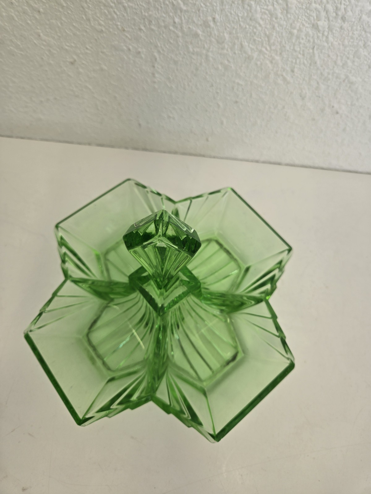 Vintage Indiana Glass Pyramid Relish Tray 4 Sections Art Deco Depression Uranium