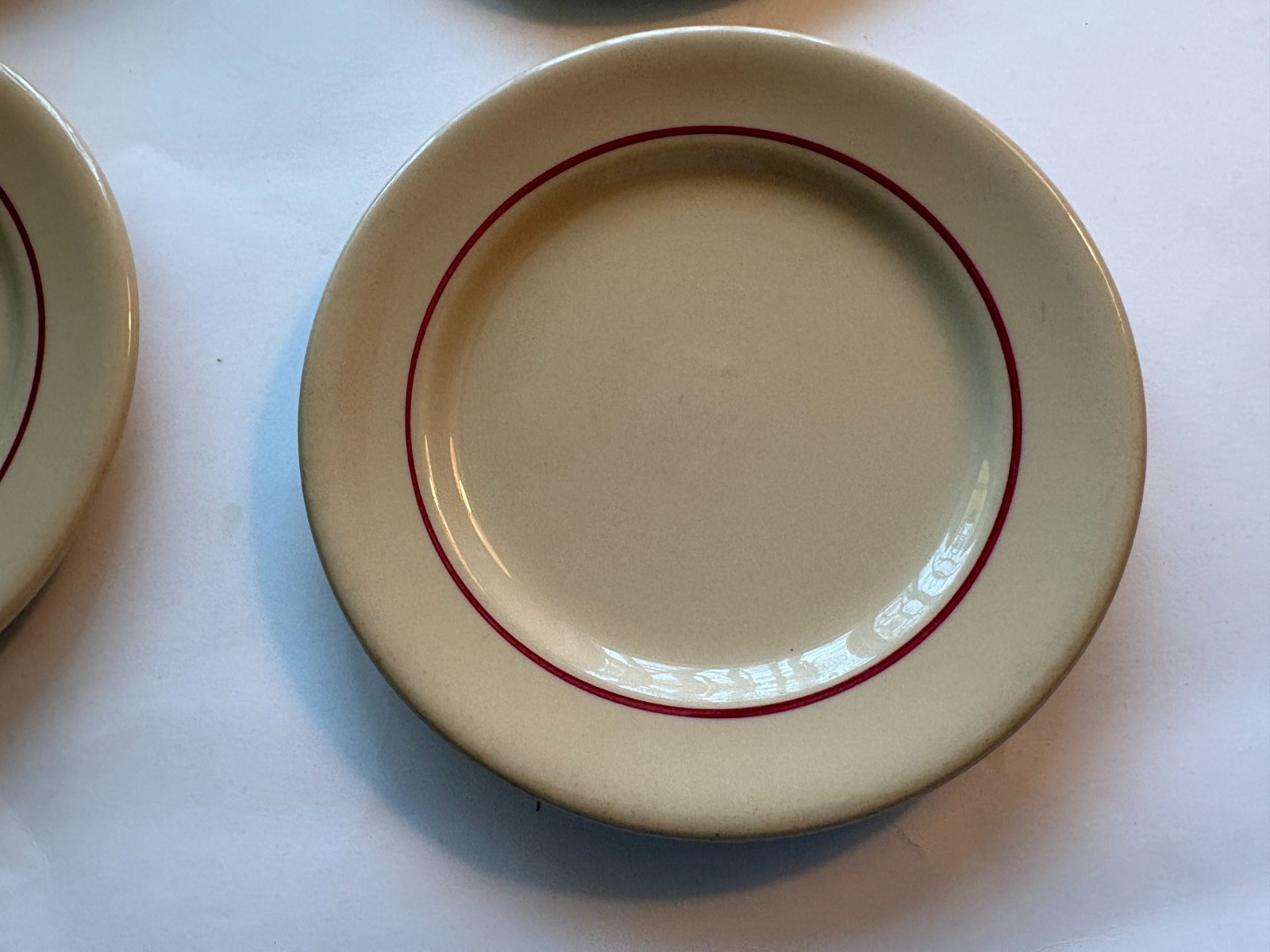 Inca Ware Shenango China Thick Tan Restaurant Ware Set 6 Rare Red Rim 40’s -60’s