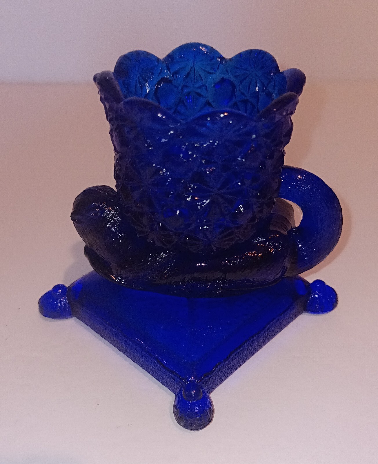 Cobalt Blue Glass Daisy & Button with Otter on Pillow Toothpick Holder.