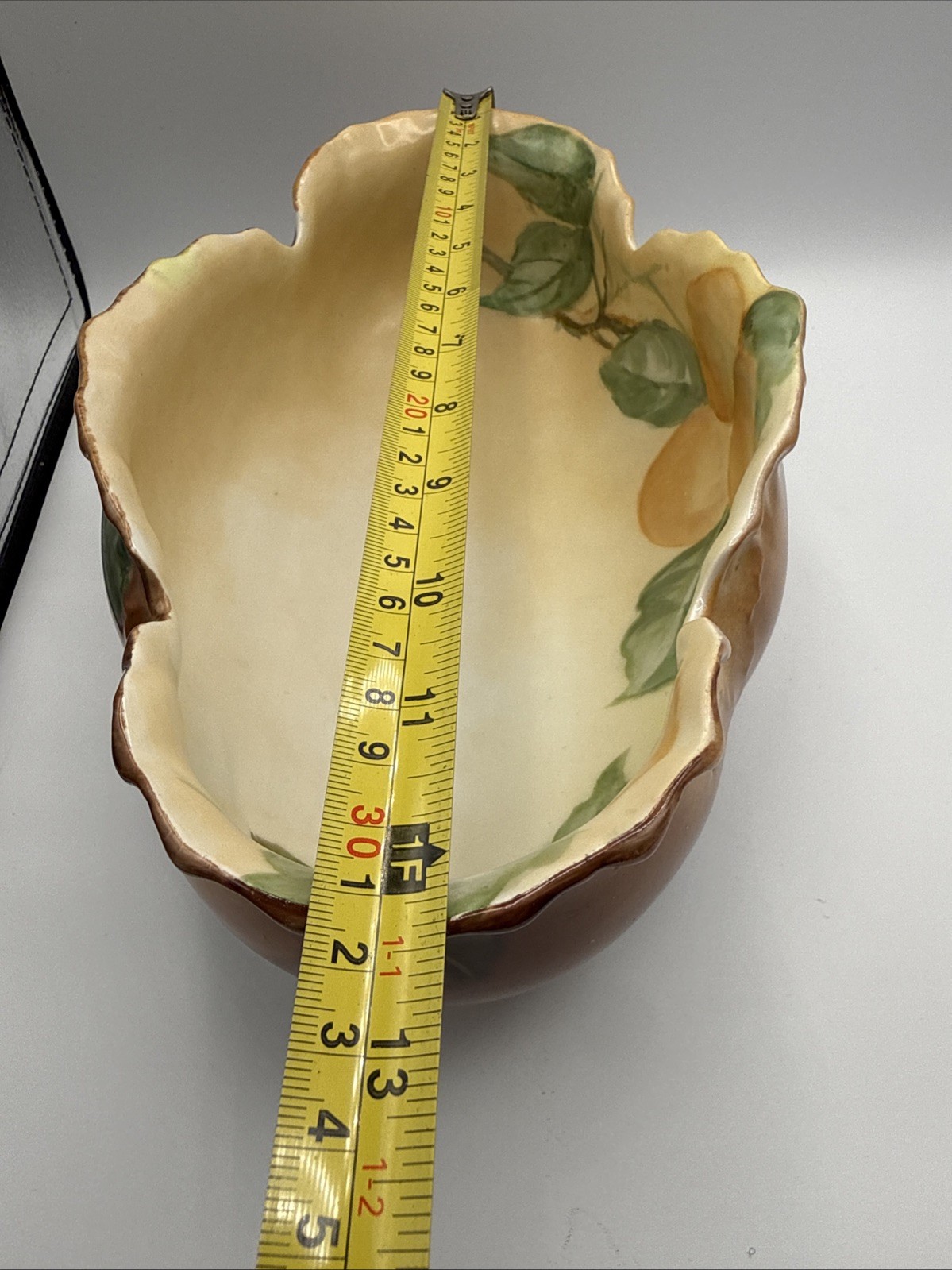 VTG Majolica painted ceramic footed centerpiece bowl with vibrant fruit and Leaf