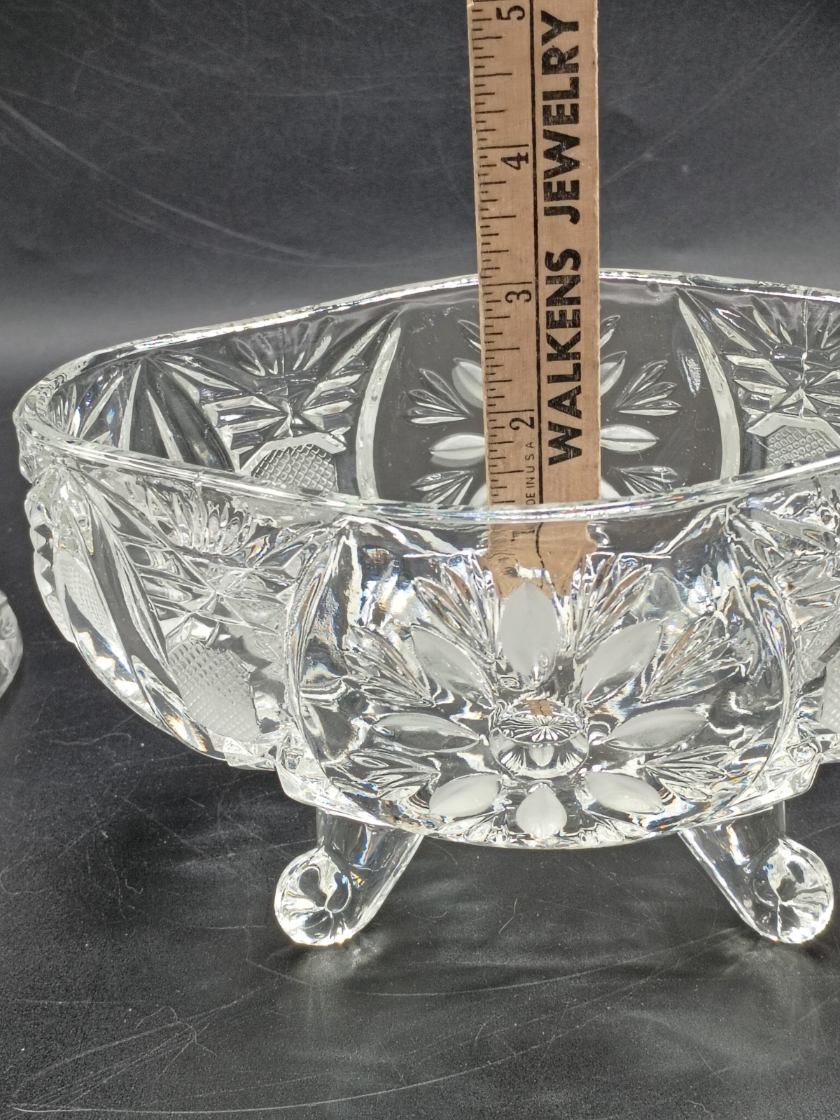 Vintage Large Heavy Etched Crystal Covered Oval Candy Dish Floral