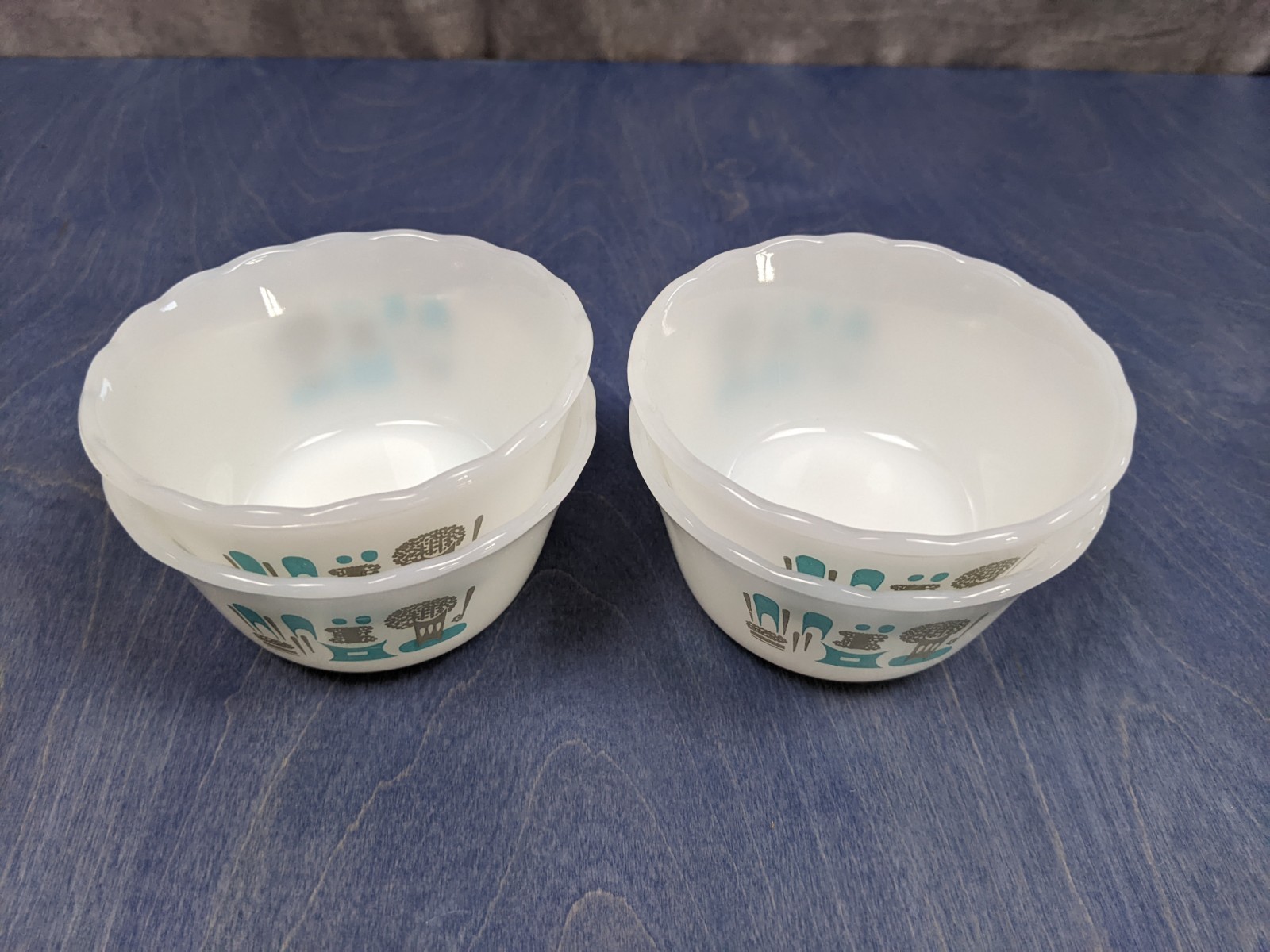 Anchor Hocking Blue Heaven Custard Cup Dessert Set of 4 Vintage Atomic MCM