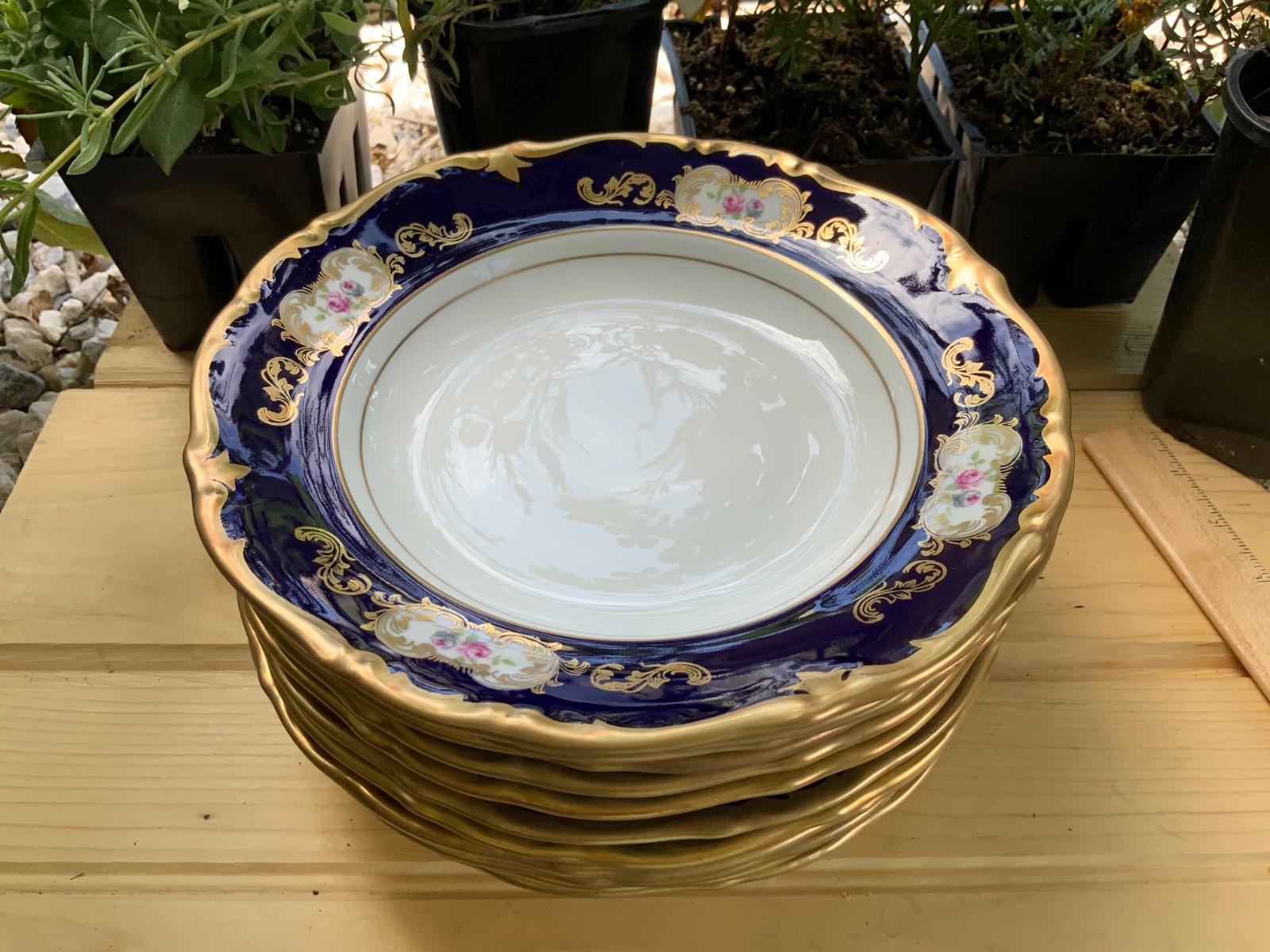 Vintage Reichenbach Echt Kobalt Cobalt Blue Floral Soup Bowl set of 12