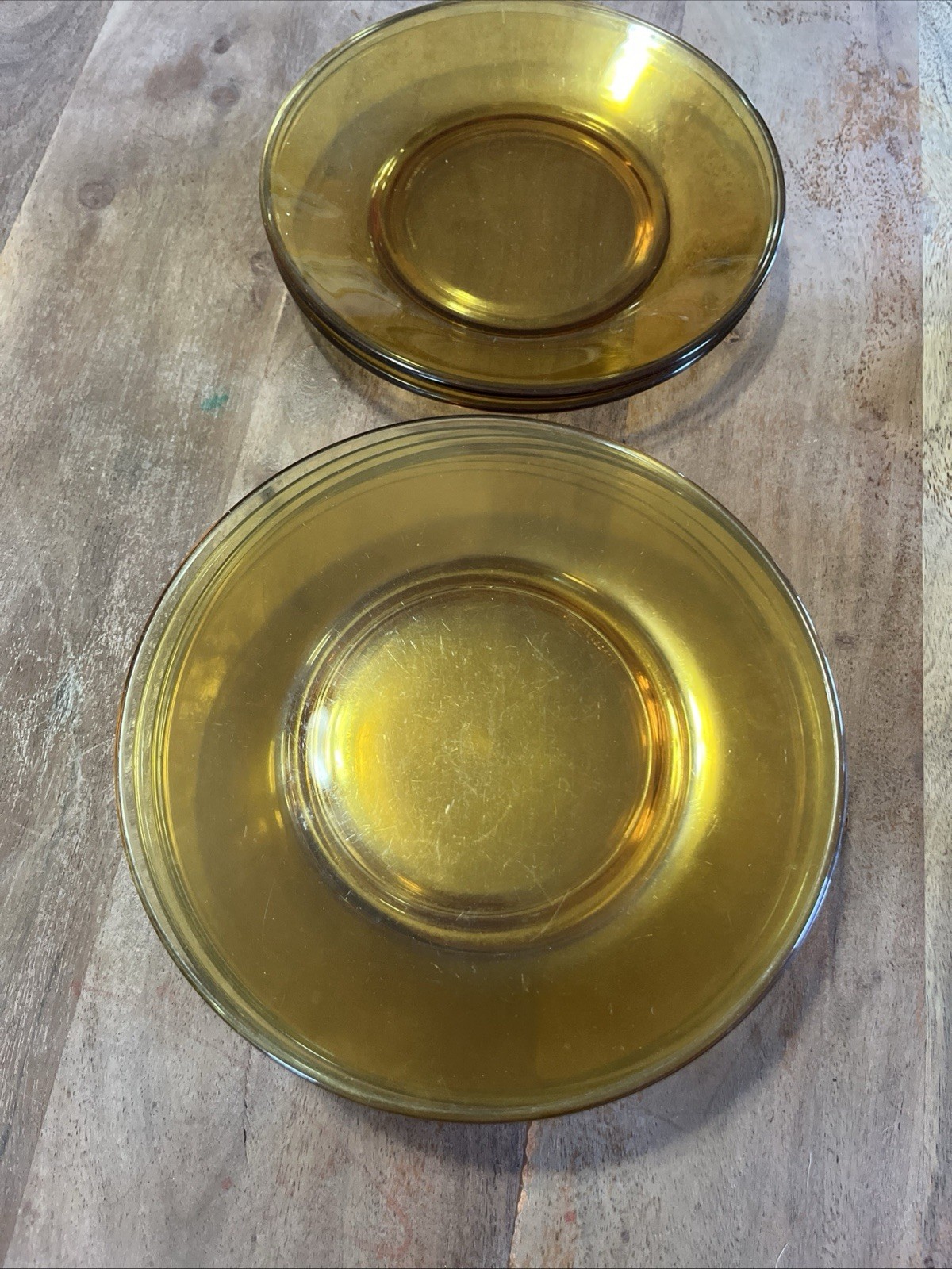 Vintage 1970’s Vitrosax Italy Amber Glass 7.25” Dinner Plates Set of 10