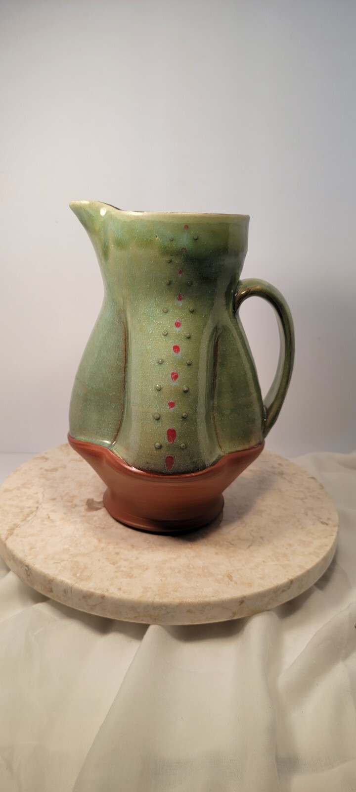 Vintage Pincu Pottery Ceramic Earthenware Hand Thrown Large Pitcher 10″ Retired
