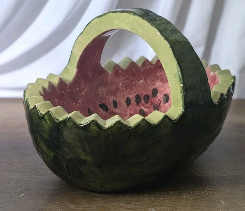 Vintage Handpainted Ceramic Watermelon Serving Bowl 11” – *Read*