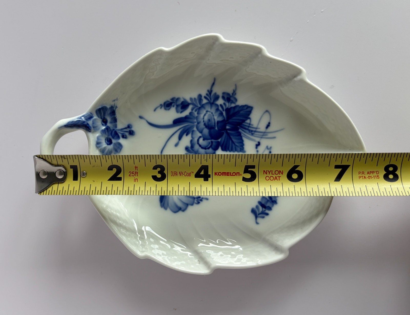 Vintage Royal Copenhagen Blue Flower Curved Leaf Shaped Handled Pickle Dish 1597