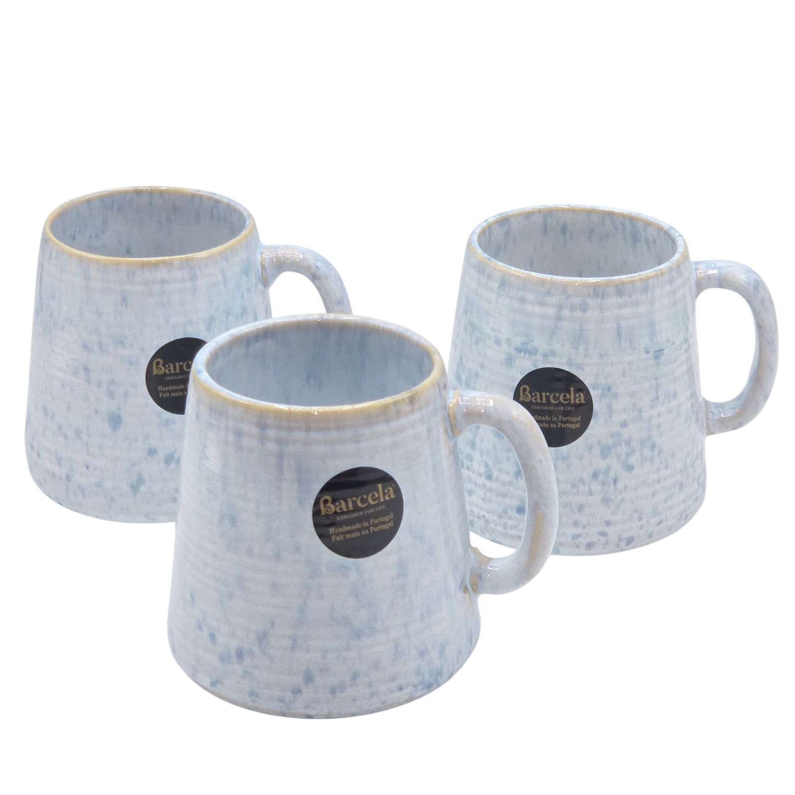 Barcela Handmade Stoneware Mug Set 4 White Blue Reactive Speckled Glaze Portugal
