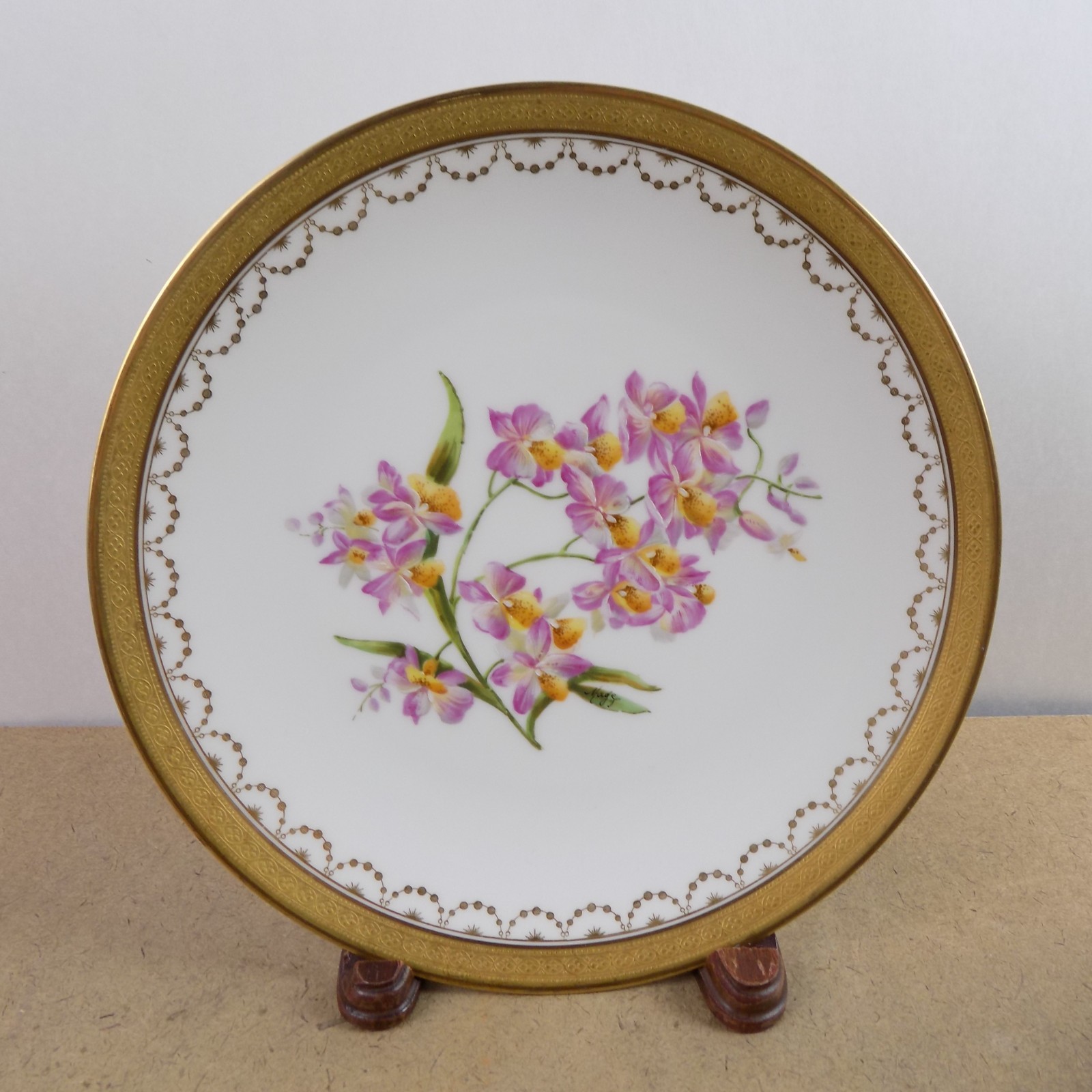 10 Antique T&V Limoges Hand Painted Botanical Plates Ovington Bros New York