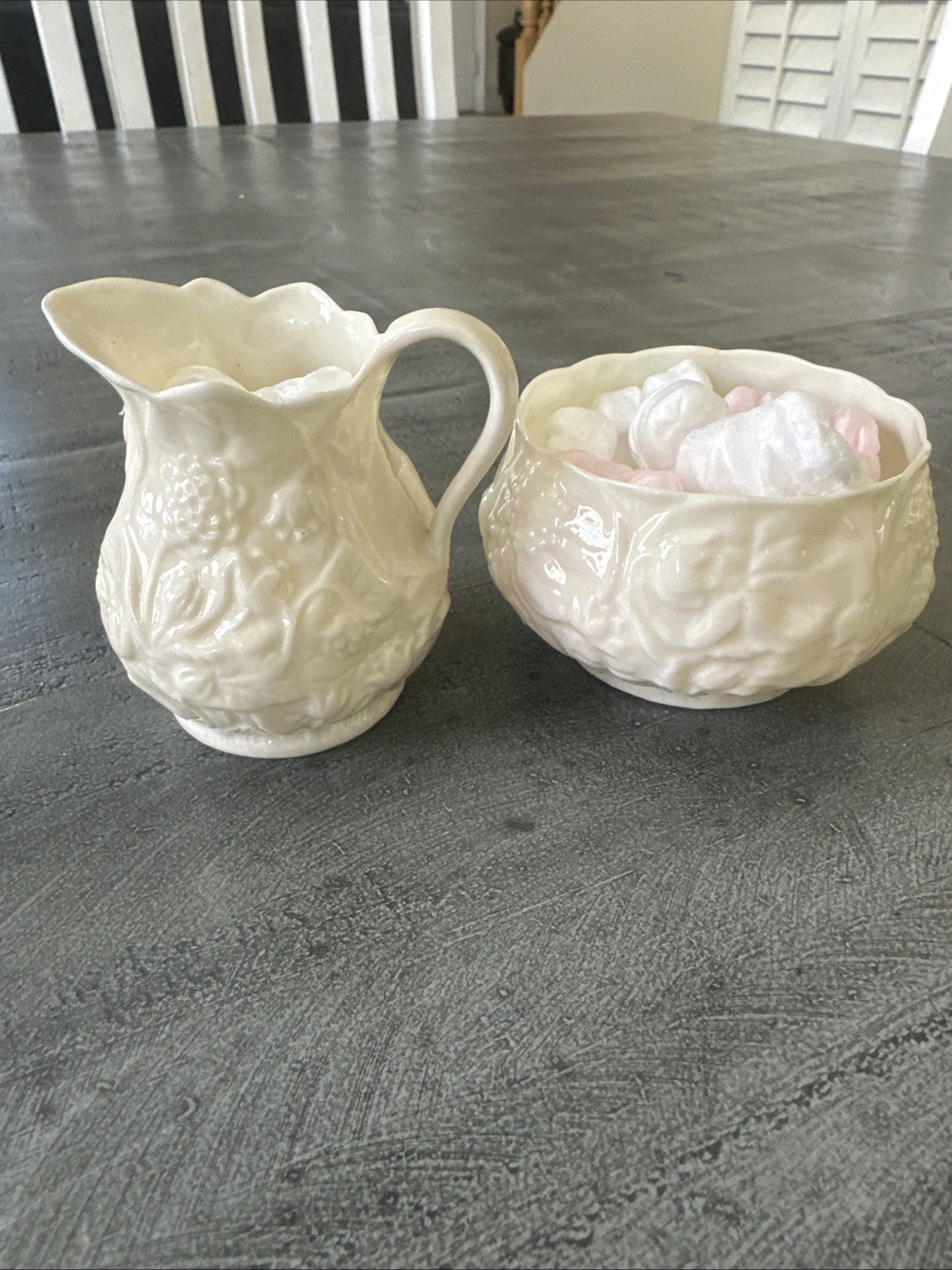VTG Delicate Belleek Irish China SERENITY Floral Open Sugar and Creamer Set